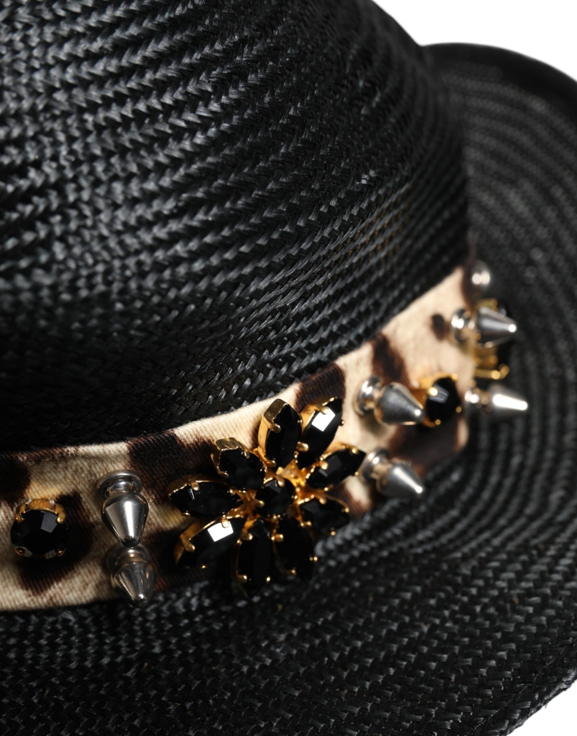 Chapeau à large bord Dolce & Gabbana en paille noire orné de cristaux