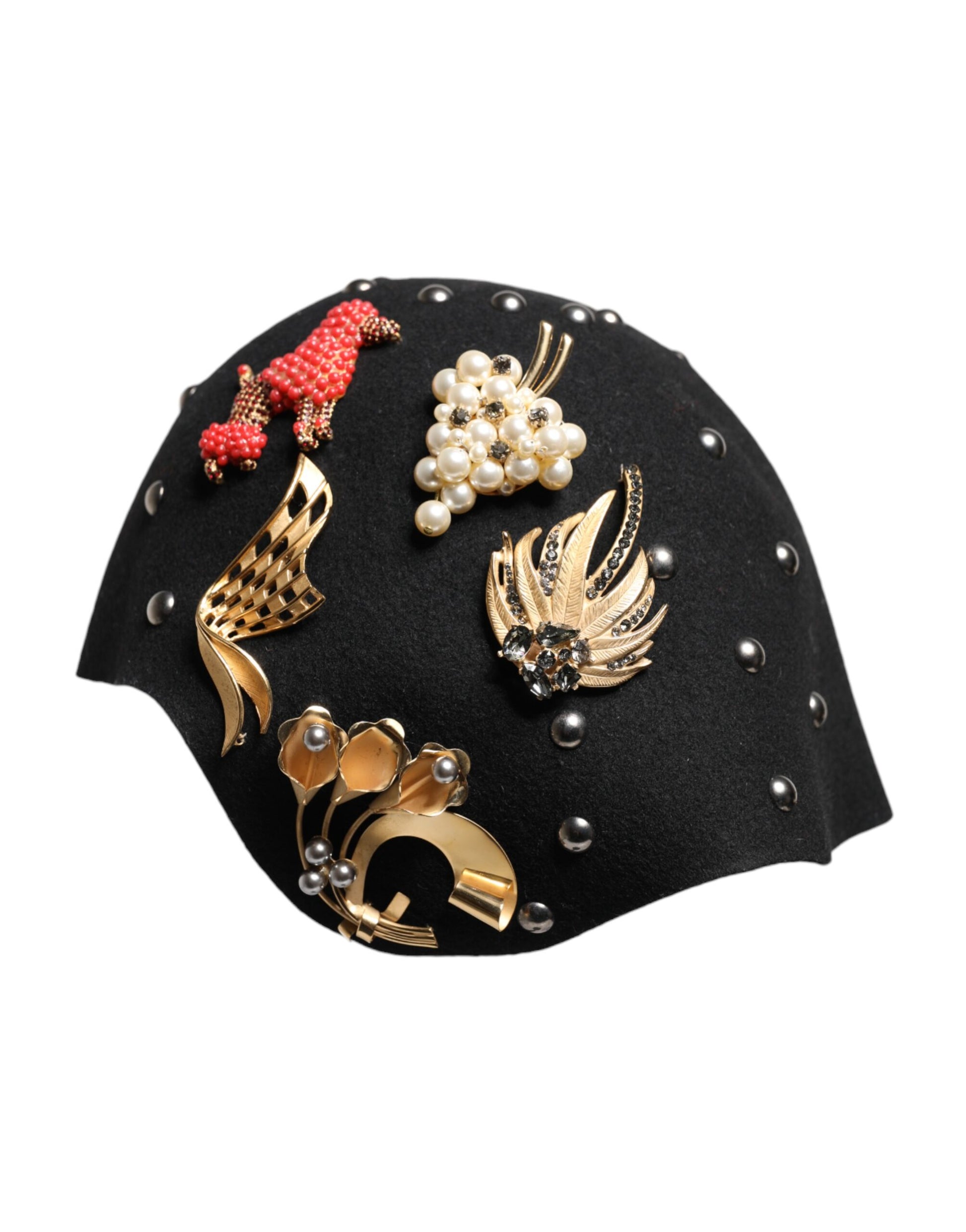 Chapeau cloche Dolce & Gabbana en laine noire orné de motifs multicolores