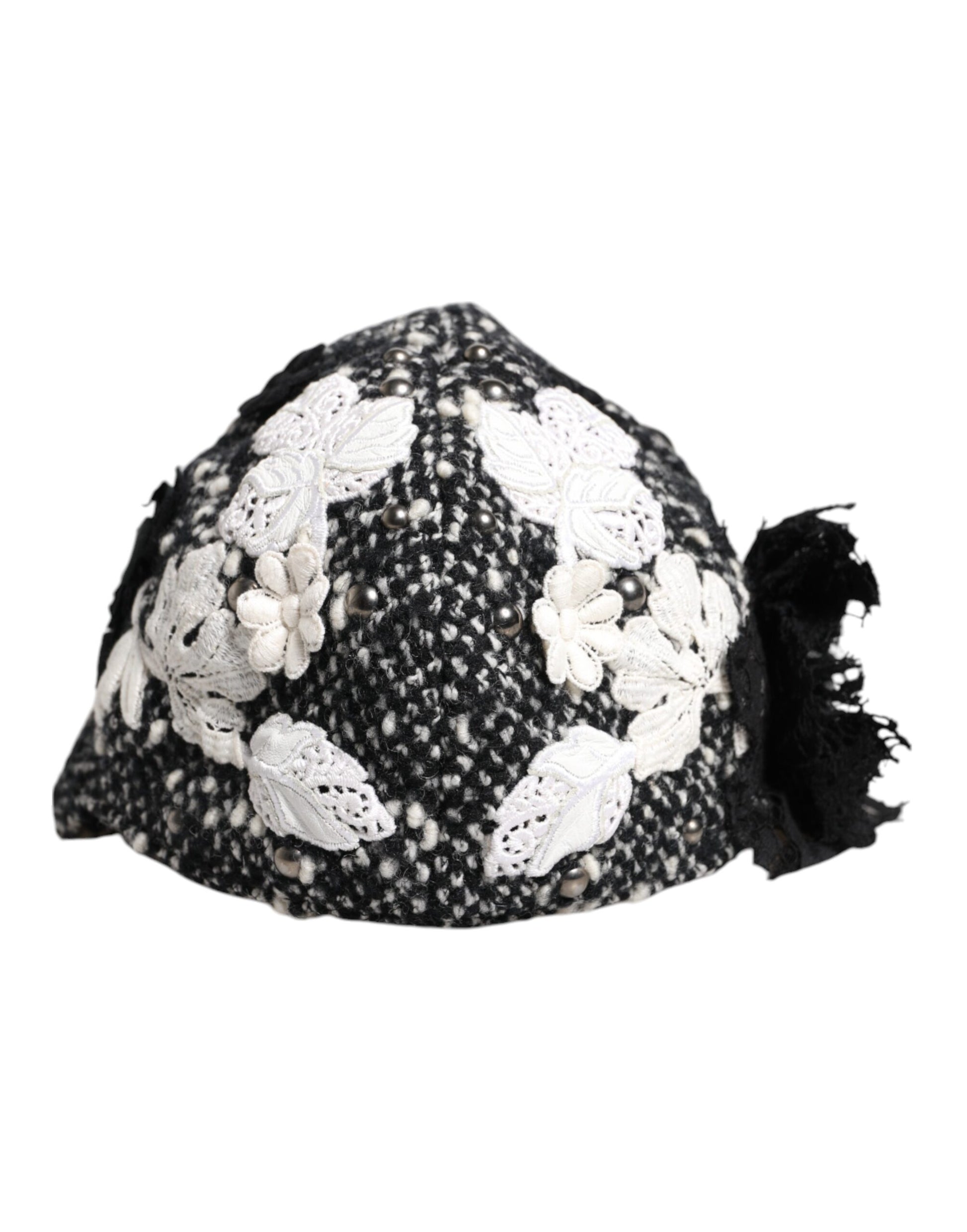 Chapeau Cloche Dolce & Gabbana en Laine Noire Orné de Fleurs Blanches
