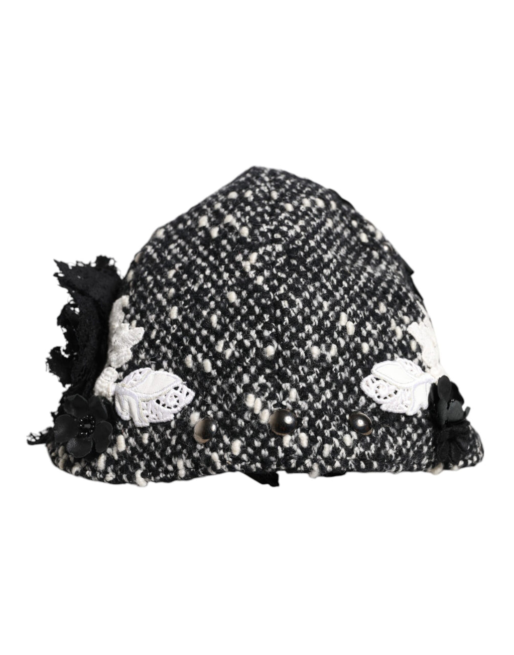 Chapeau Cloche Dolce & Gabbana en Laine Noire Orné de Fleurs Blanches