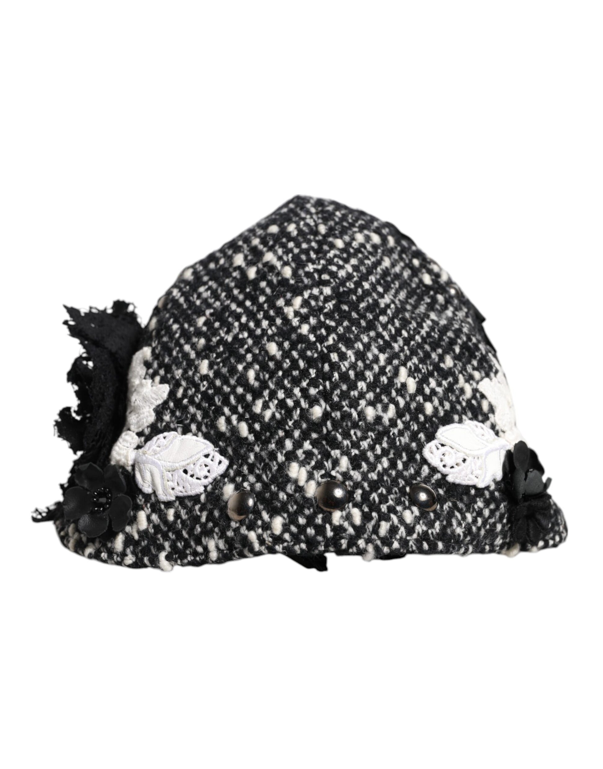 Chapeau Cloche Dolce & Gabbana en Laine Noire Orné de Fleurs Blanches