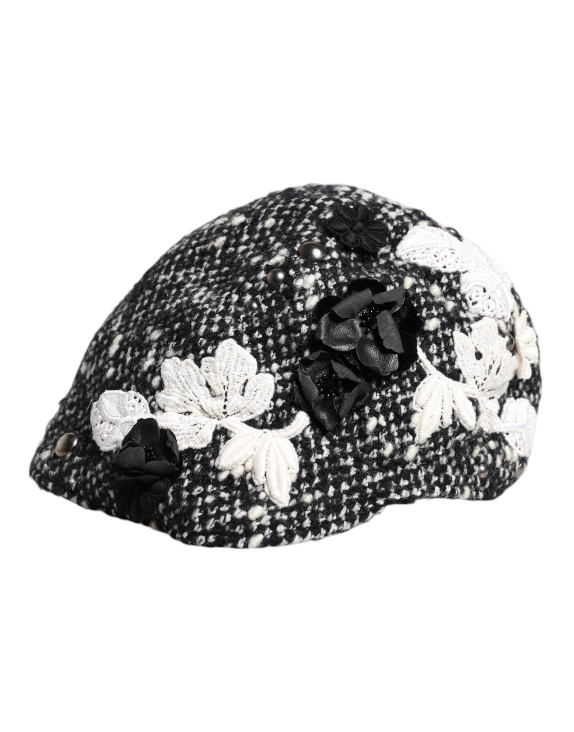 Chapeau Cloche Dolce & Gabbana en Laine Noire Orné de Fleurs Blanches
