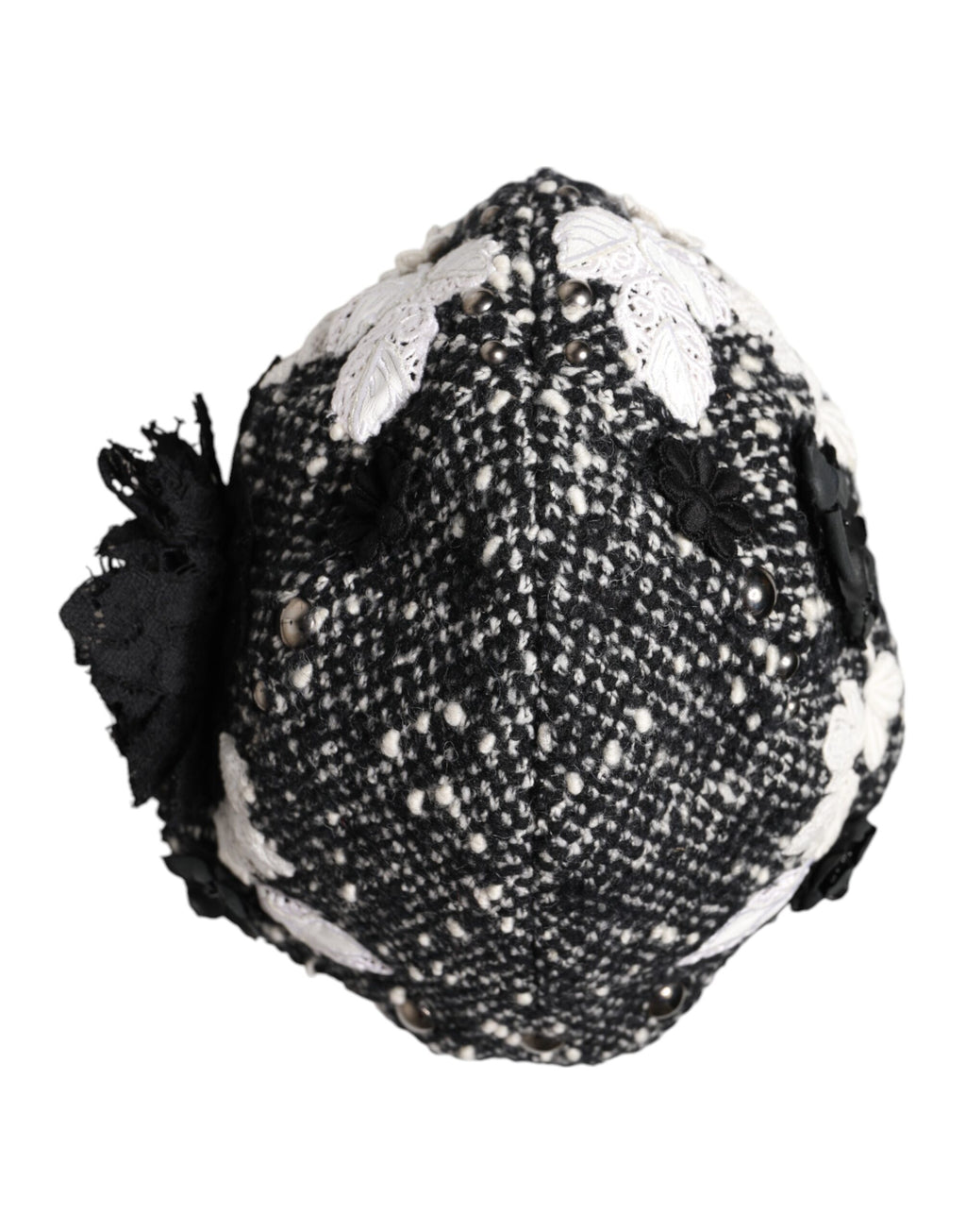 Chapeau Cloche Dolce & Gabbana en Laine Noire Orné de Fleurs Blanches
