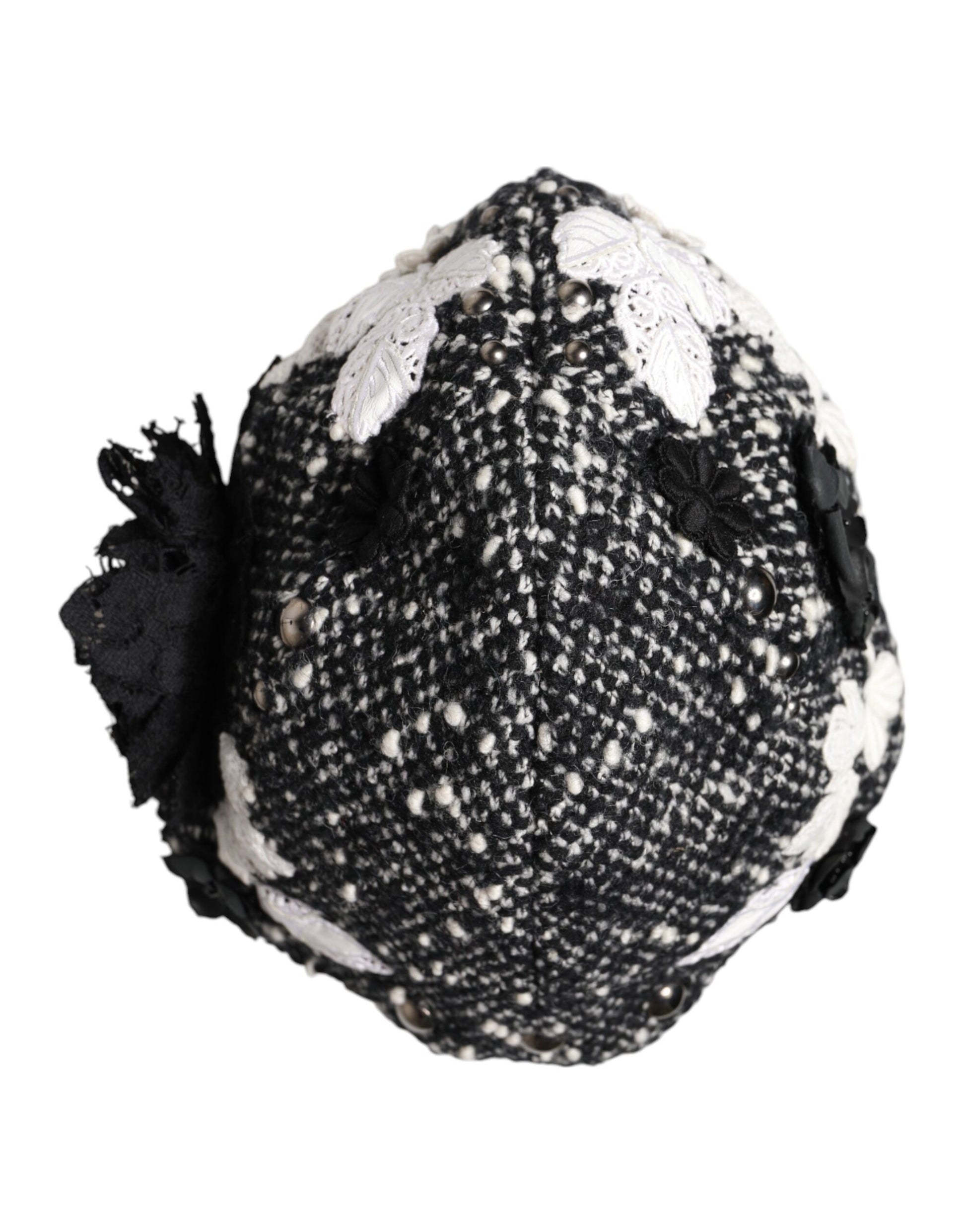 Chapeau Cloche Dolce & Gabbana en Laine Noire Orné de Fleurs Blanches