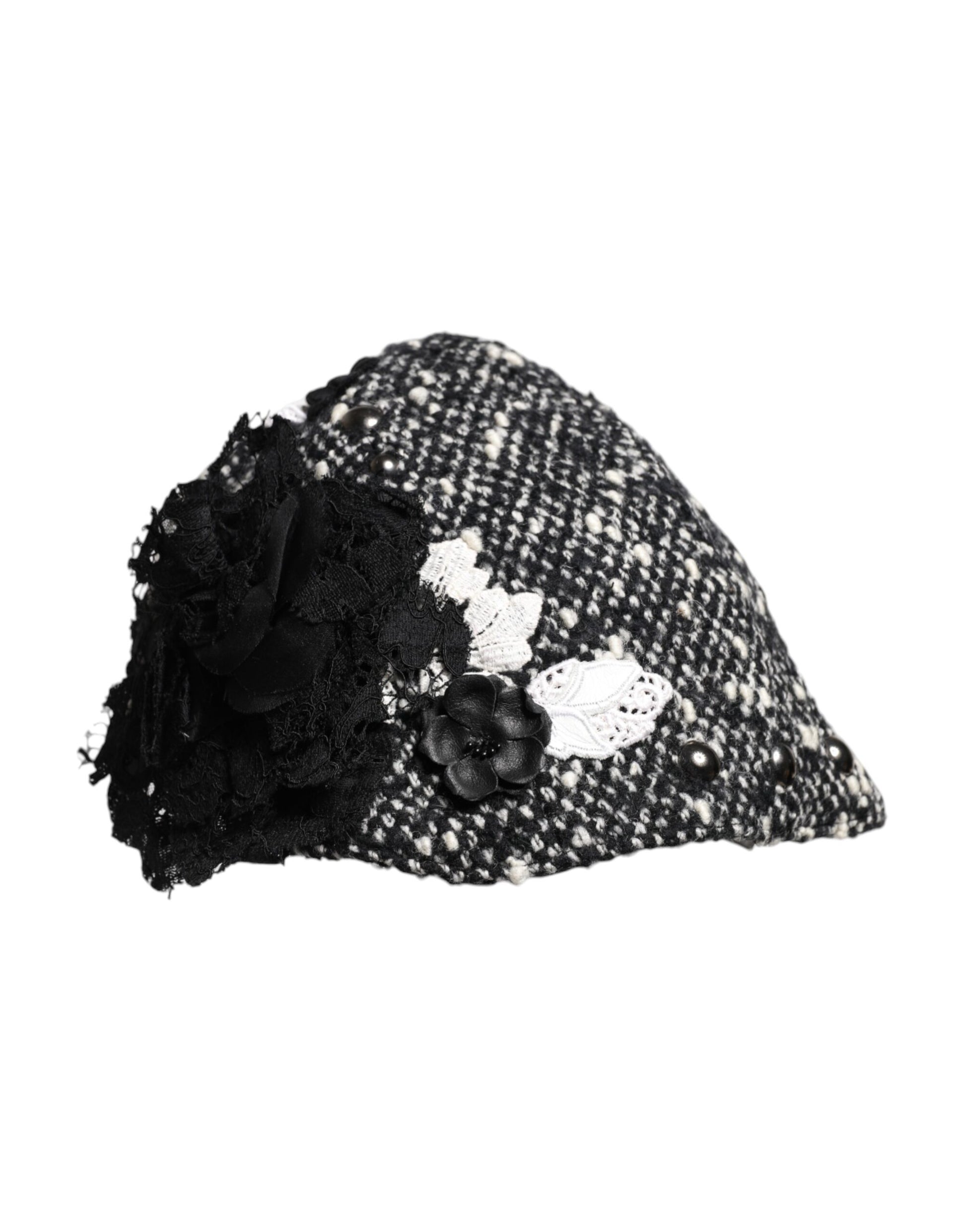 Chapeau Cloche Dolce & Gabbana en Laine Noire Orné de Fleurs Blanches