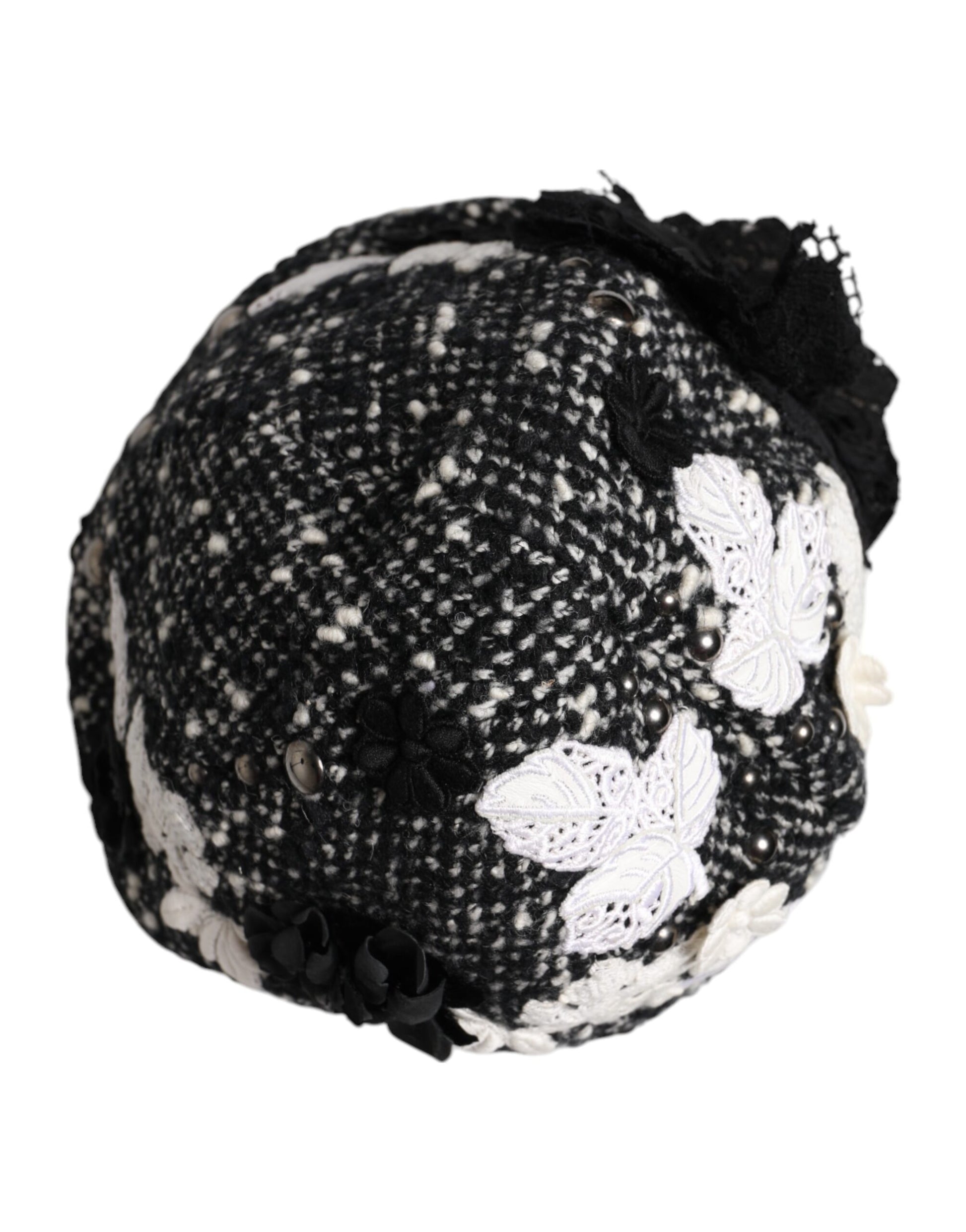 Chapeau Cloche Dolce & Gabbana en Laine Noire Orné de Fleurs Blanches