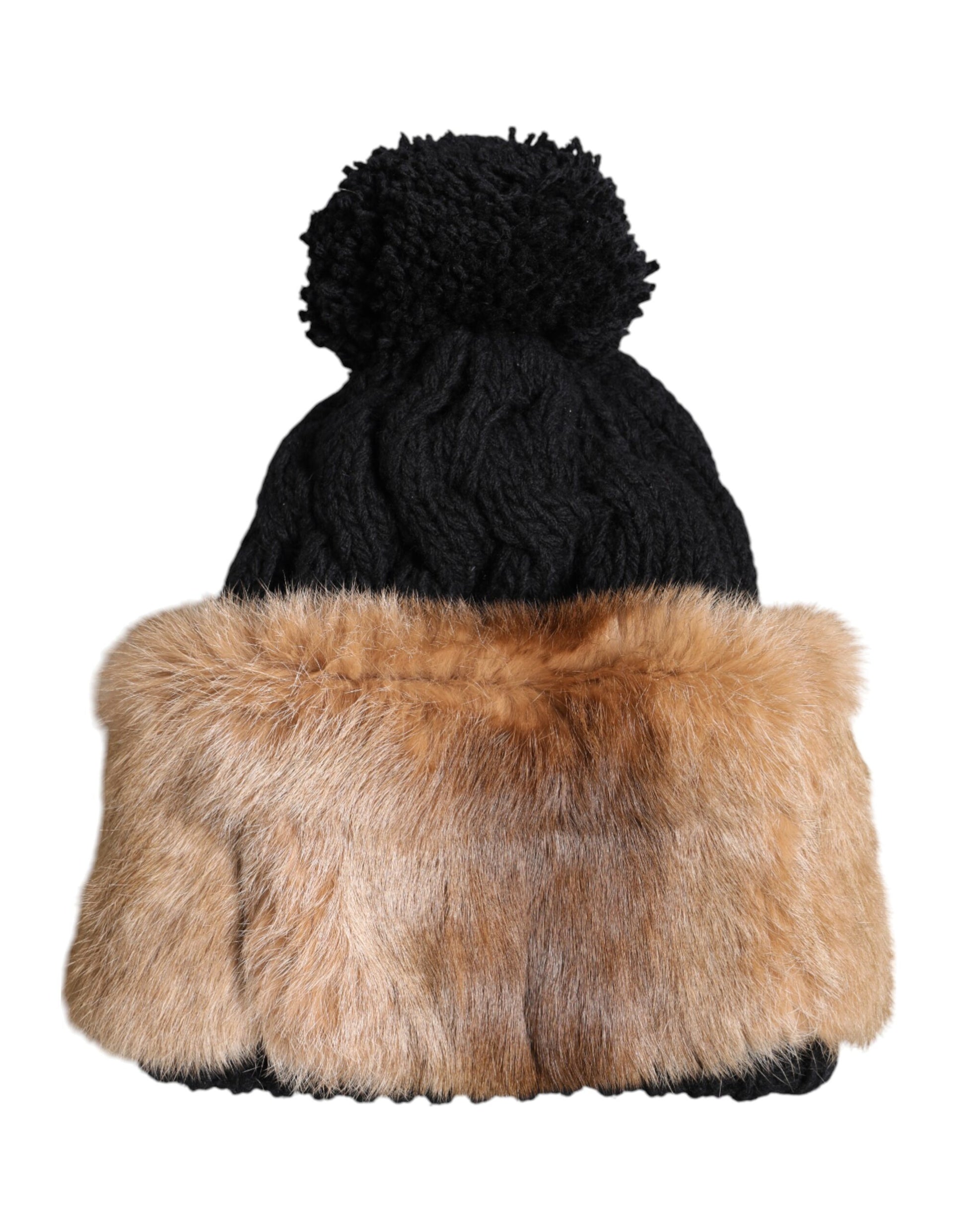 Bonnet d'hiver Dolce & Gabbana en véritable fourrure de lapin teintée noire et marron
