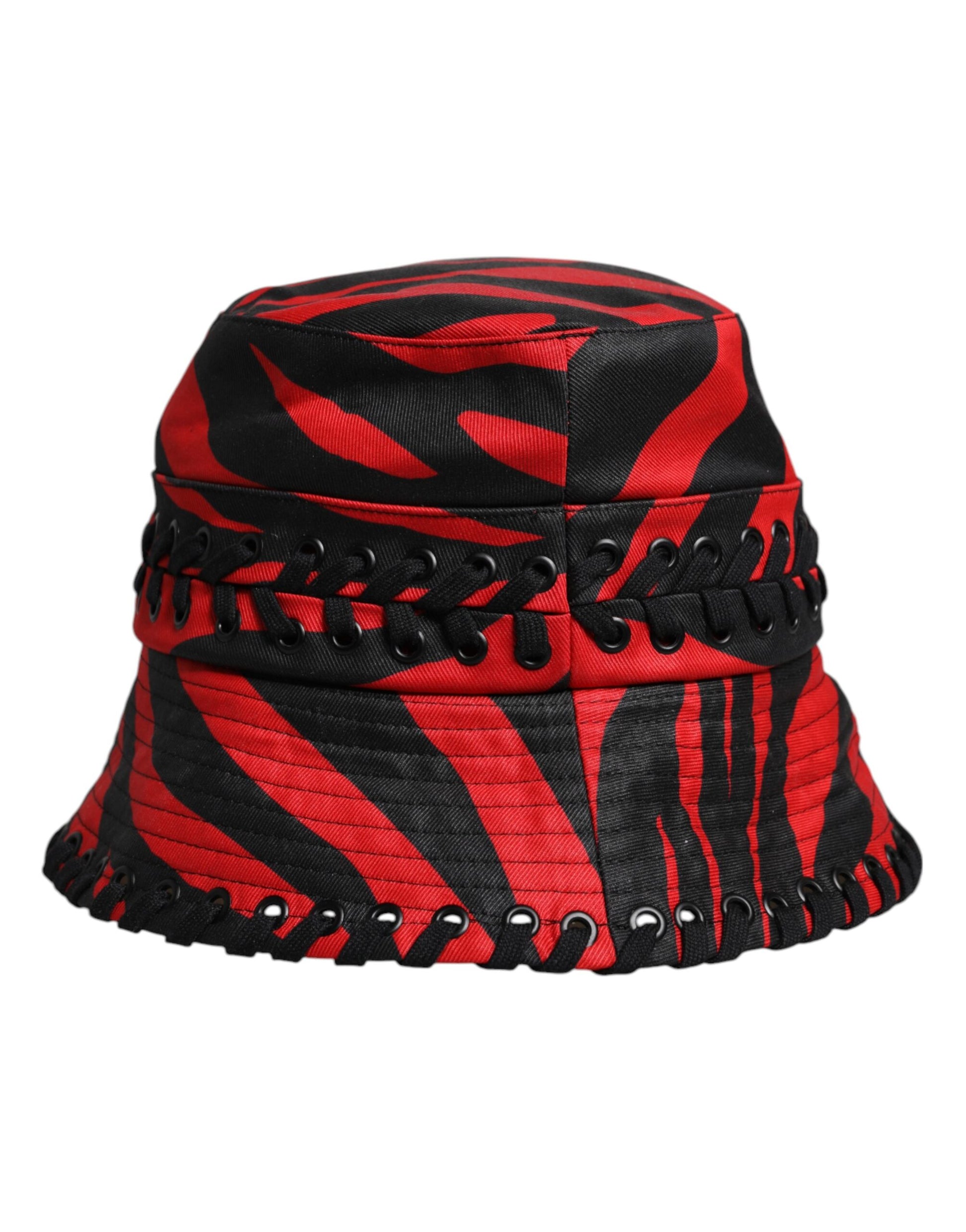 Chapeau Bob Large Bord Dolce & Gabbana Noir Rayures Rouges en Polyester