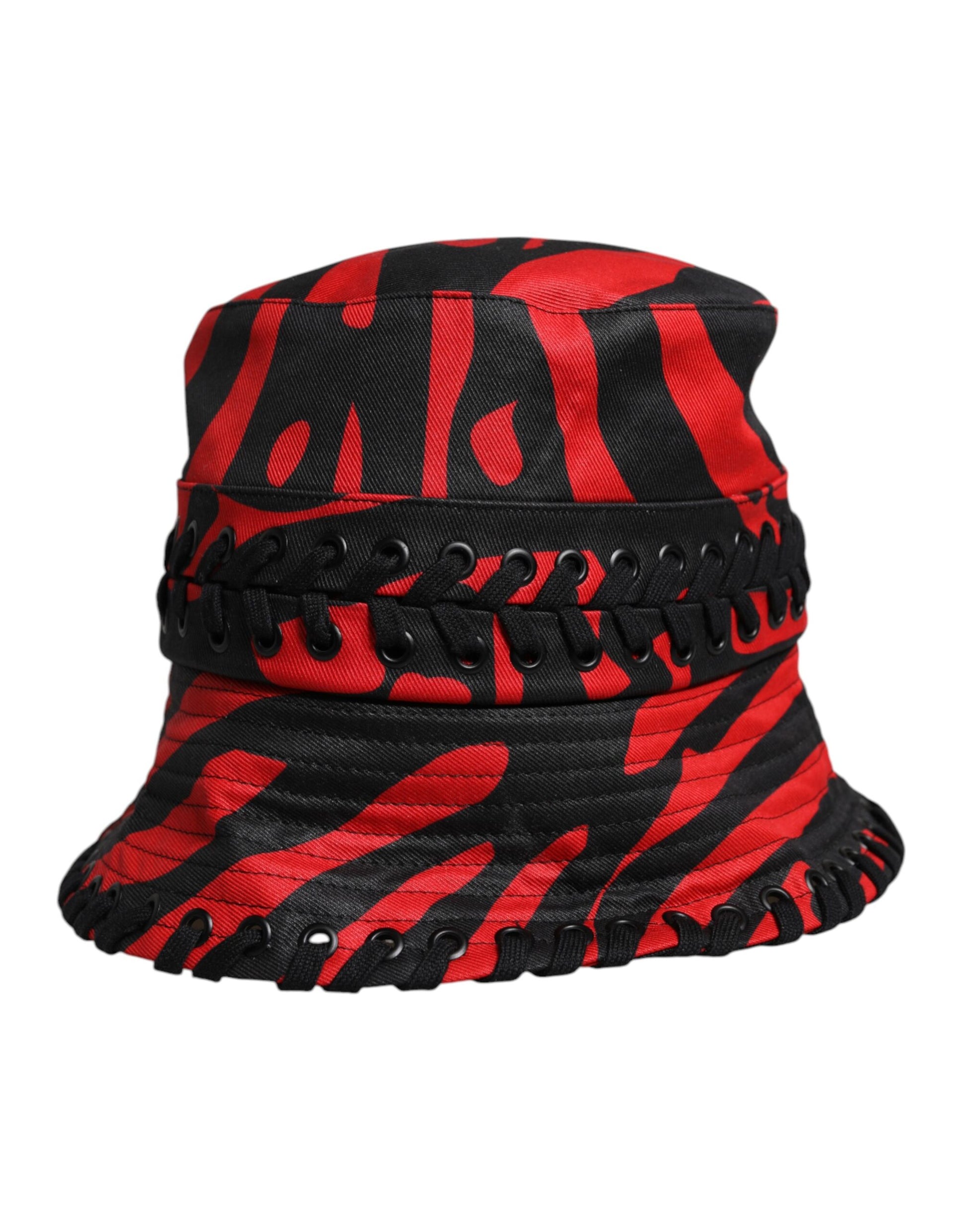 Chapeau Bob Large Bord Dolce & Gabbana Noir Rayures Rouges en Polyester