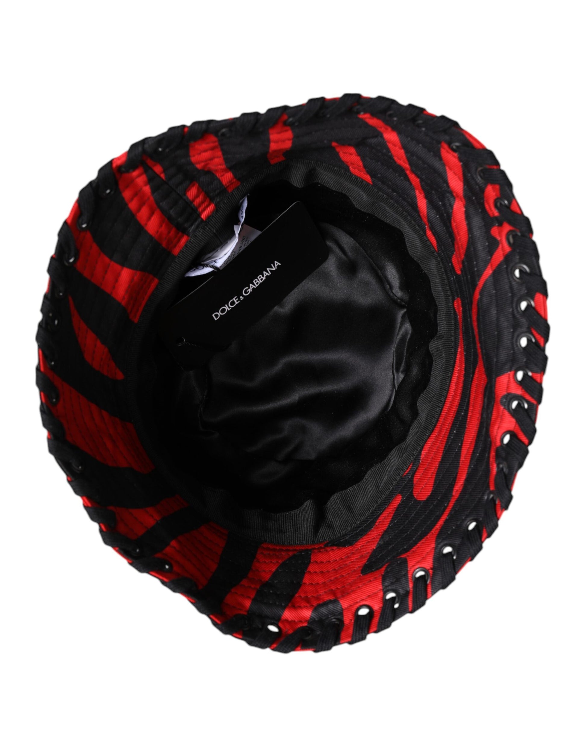 Chapeau Bob Large Bord Dolce & Gabbana Noir Rayures Rouges en Polyester