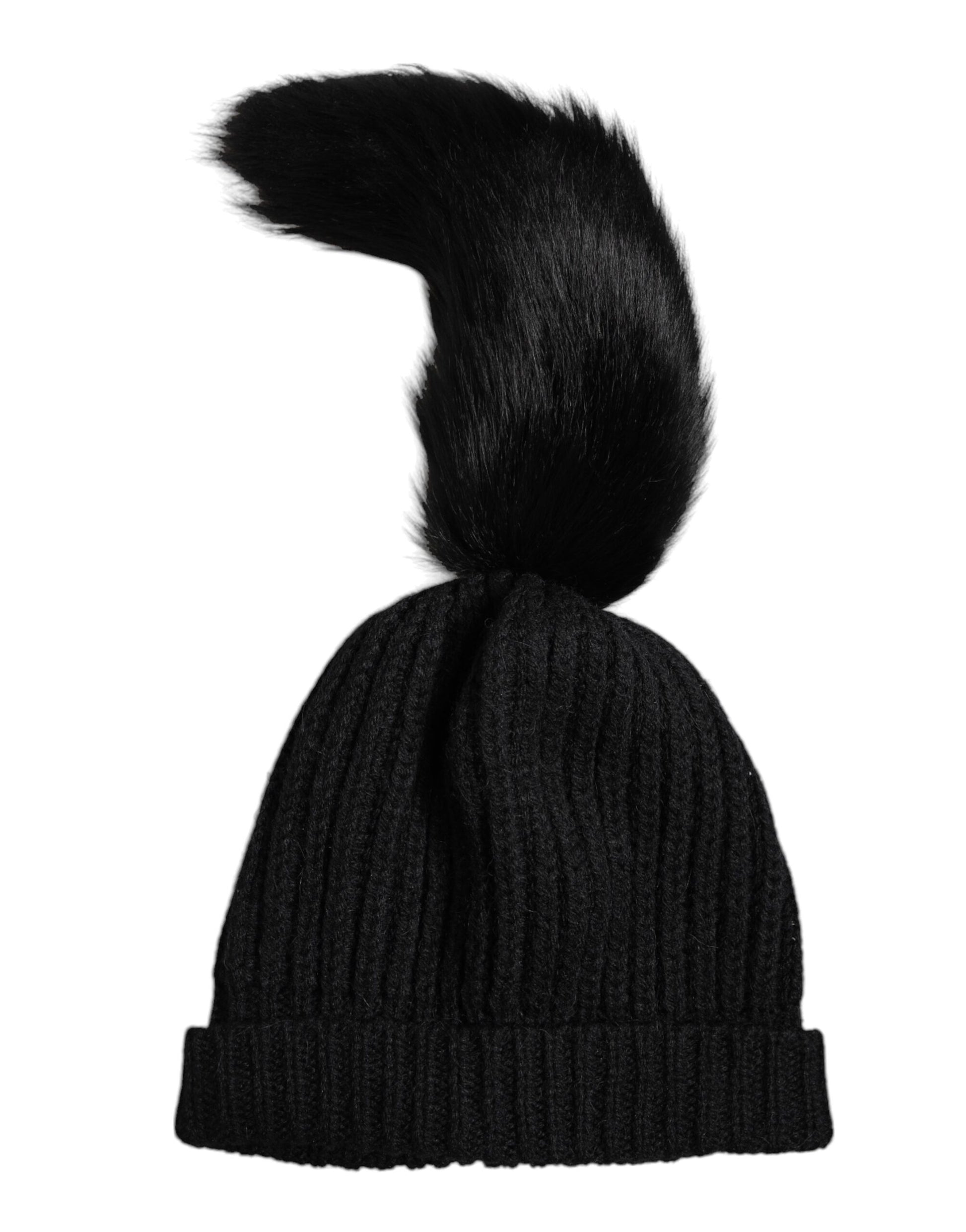 Bonnet d'hiver en maille acrylique noire à fourrure Dolce & Gabbana