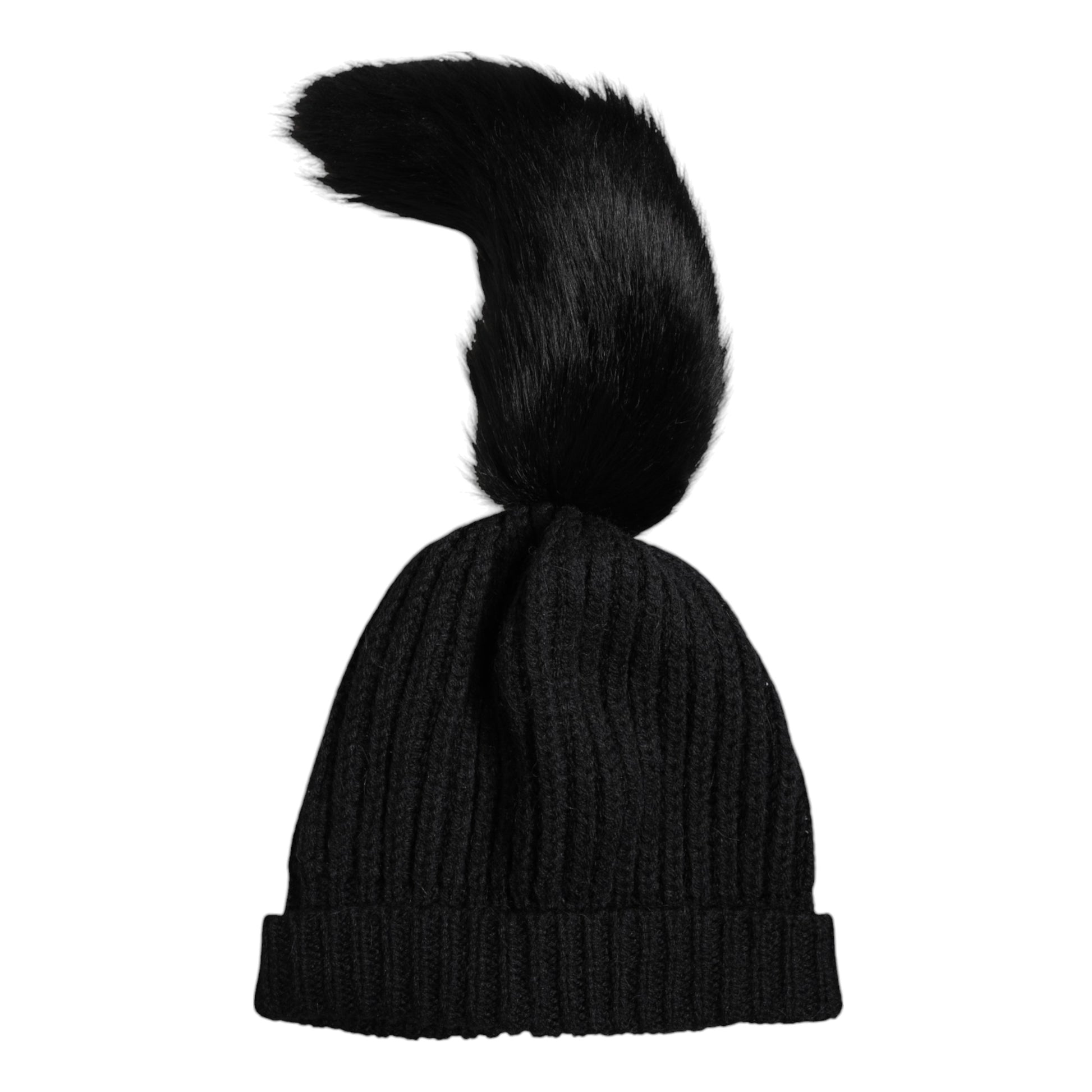 Bonnet d'hiver en maille acrylique noire à fourrure Dolce & Gabbana
