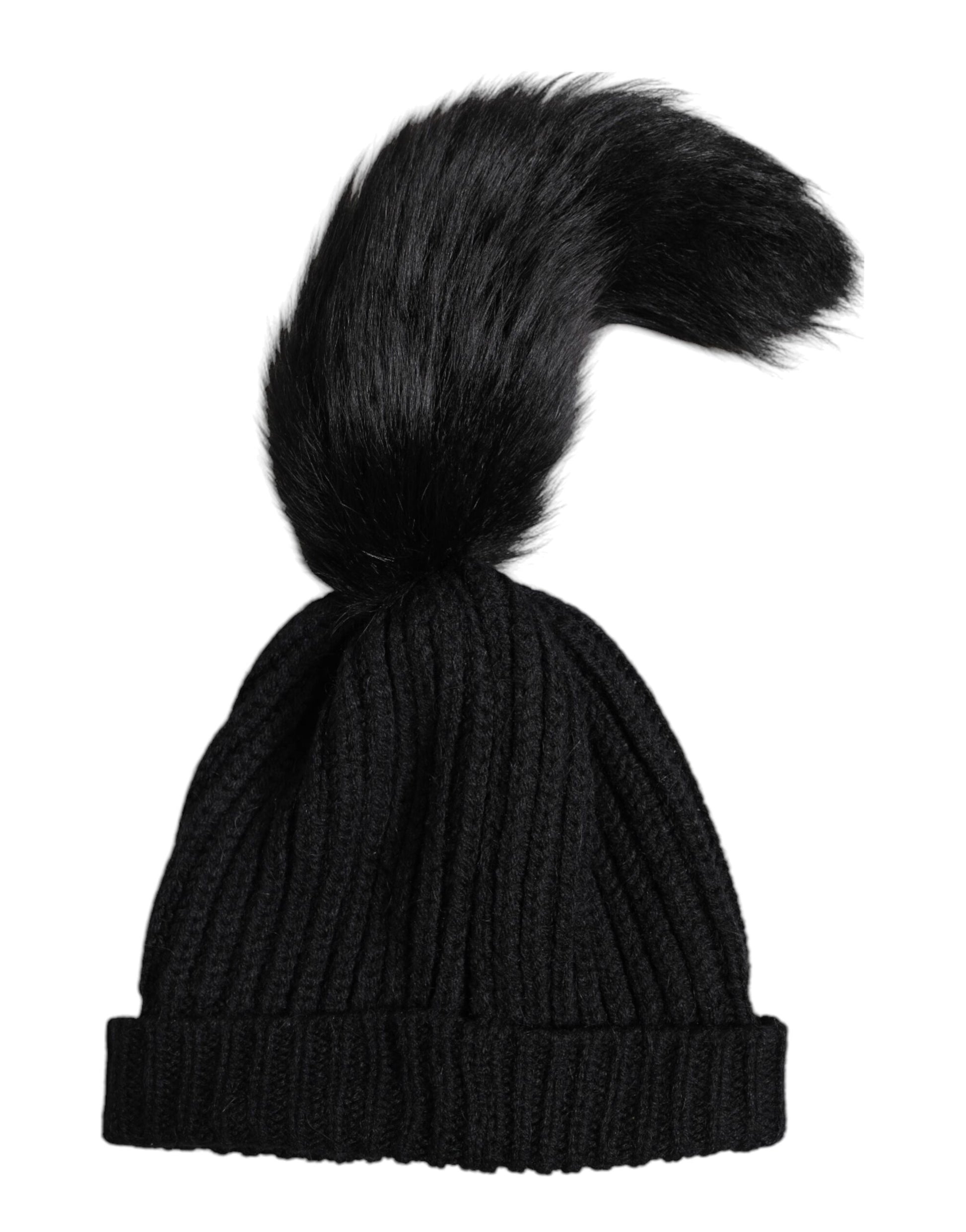 Bonnet d'hiver en maille acrylique noire à fourrure Dolce & Gabbana