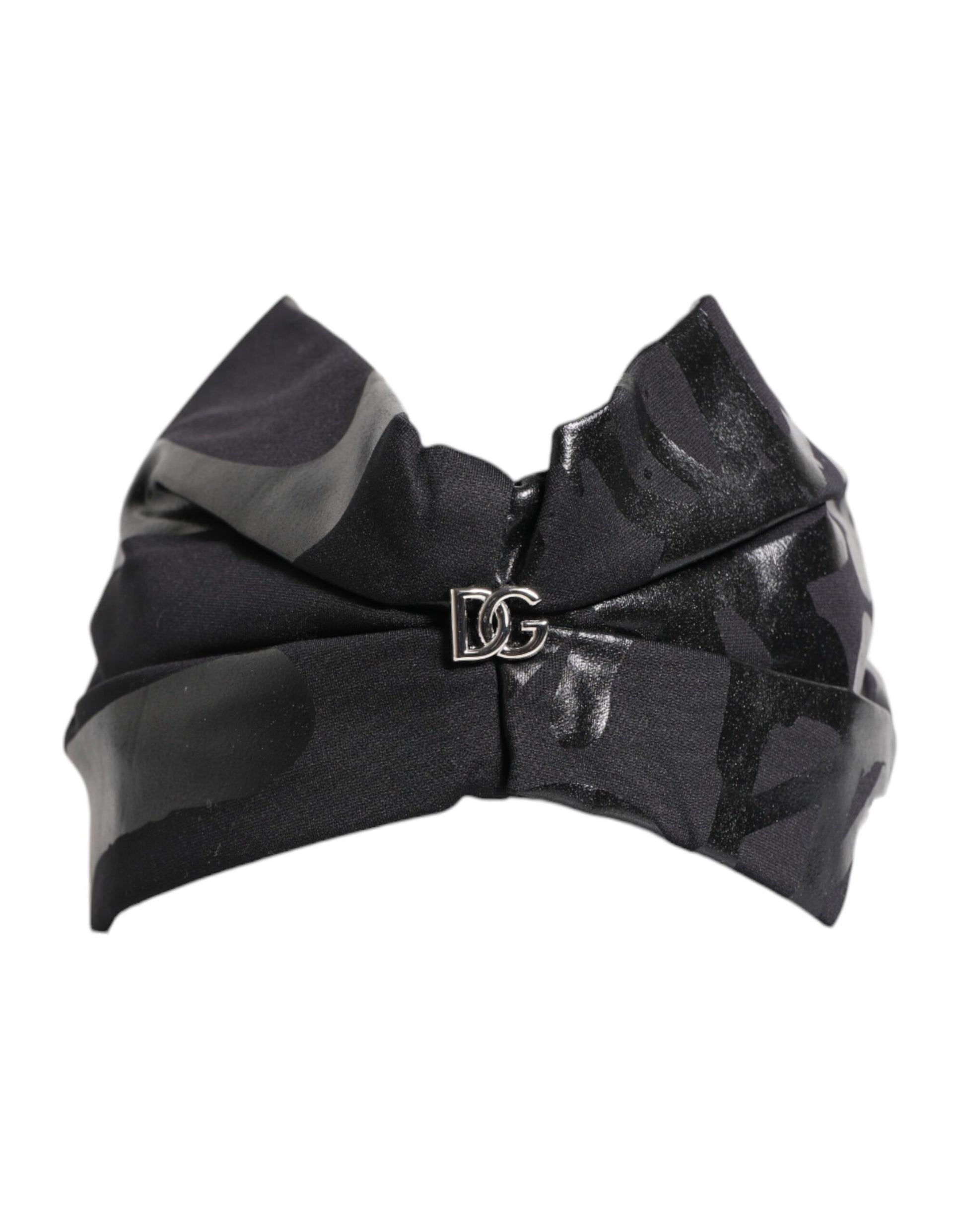 Dolce &amp; Gabbana – Schwarzes Nylon-Stretch-Stirnband mit DG-Logo