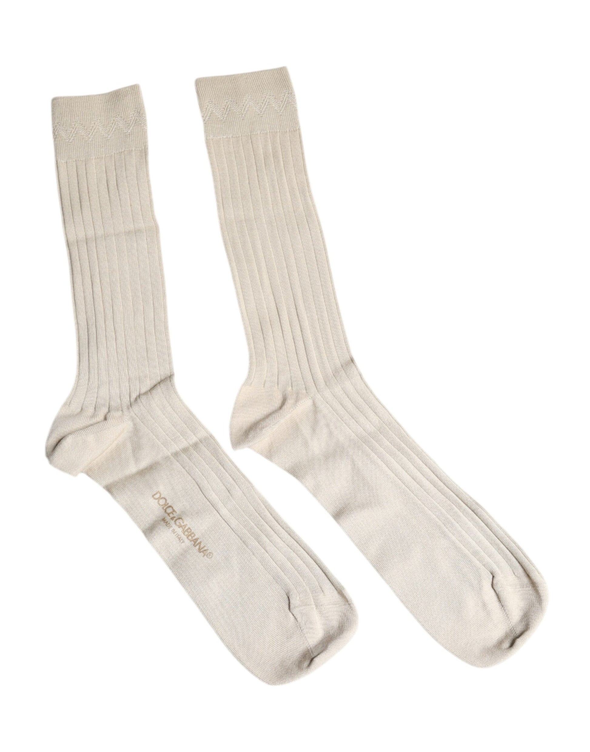 Chaussettes mi-mollet Dolce & Gabbana en coton stretch beige avec logo
