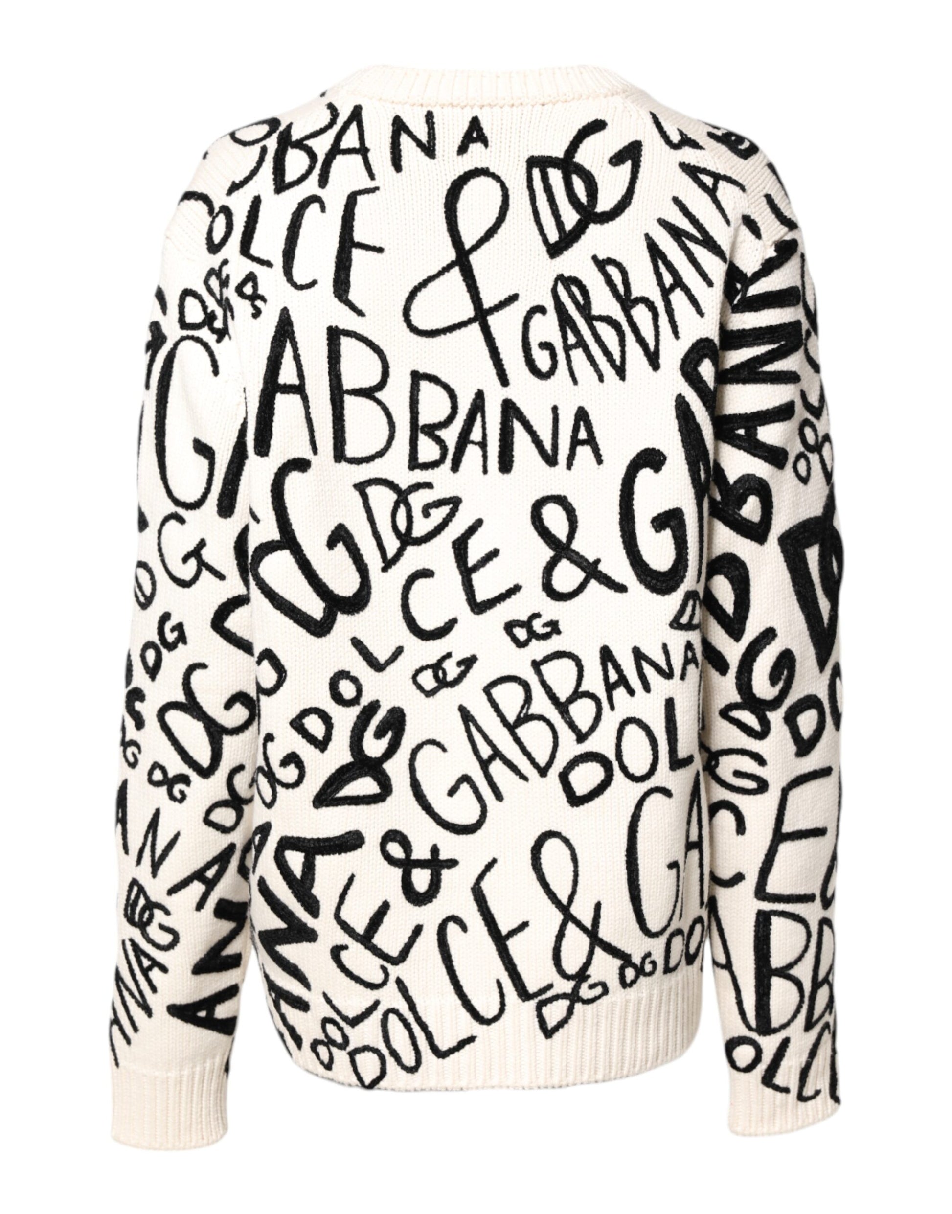 Pull Dolce & Gabbana pour femme, blanc, imprimé logo noir