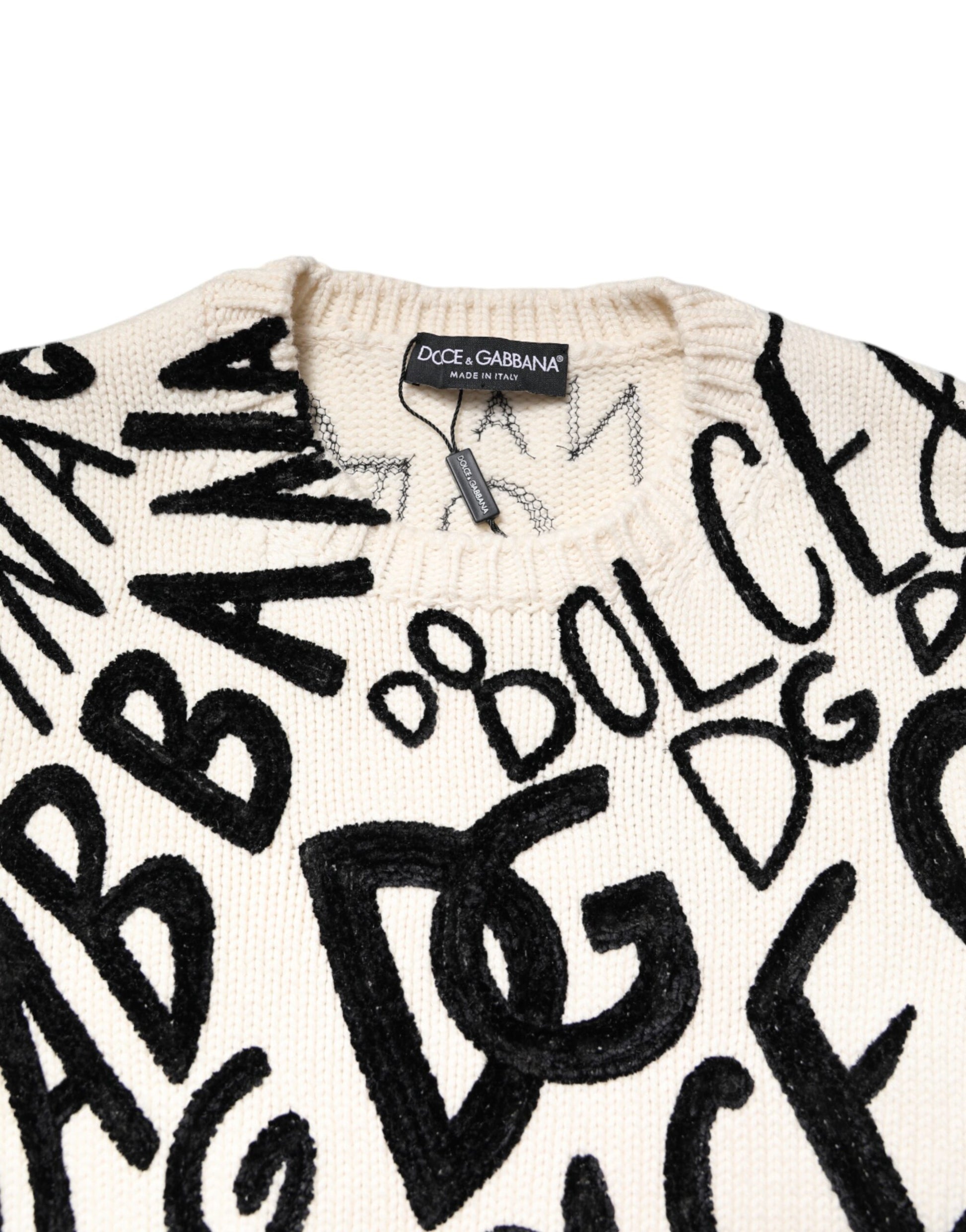 Pull Dolce & Gabbana pour femme, blanc, imprimé logo noir