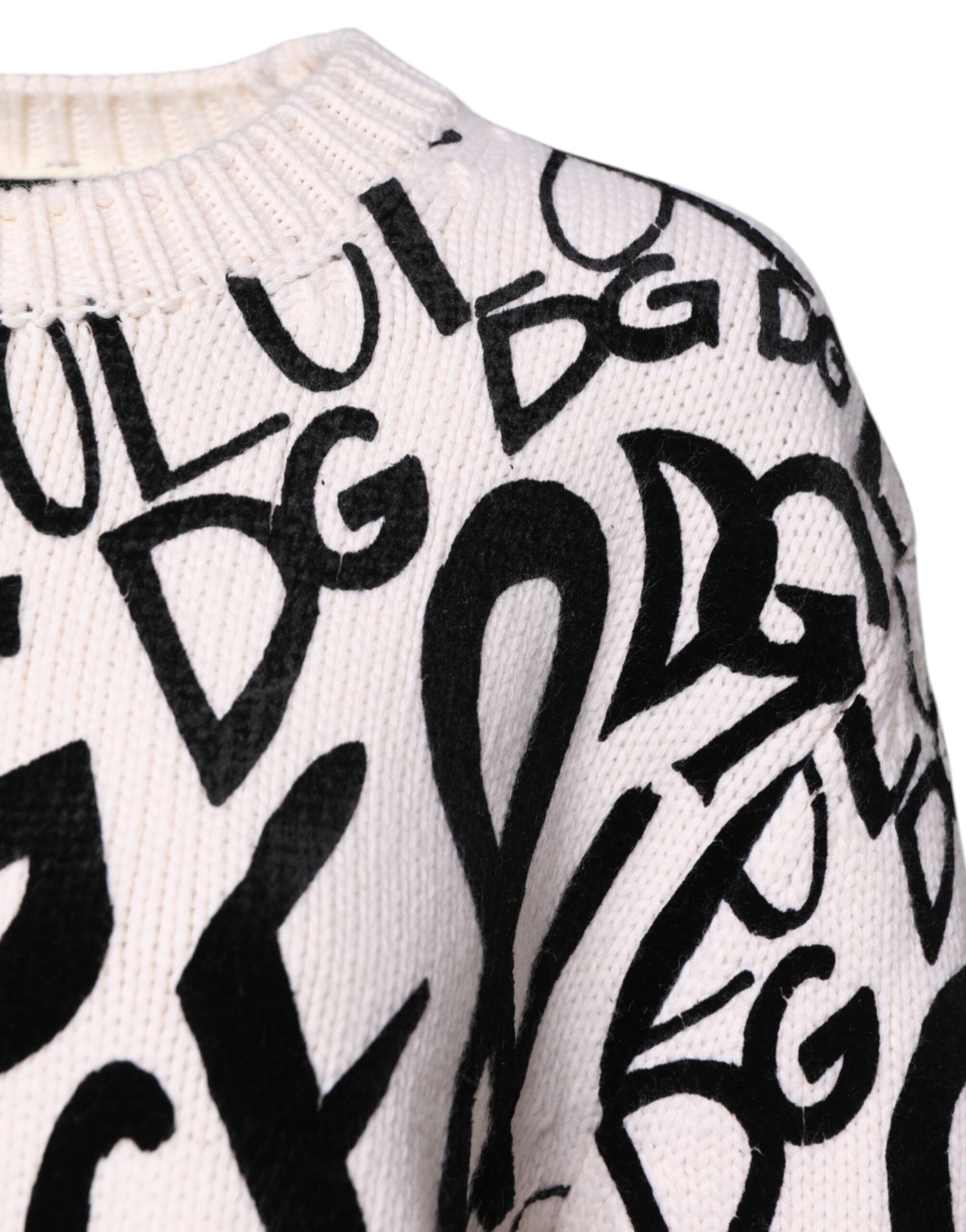 Dolce & Gabbana White Black Logo Print Women Pullover Sweater