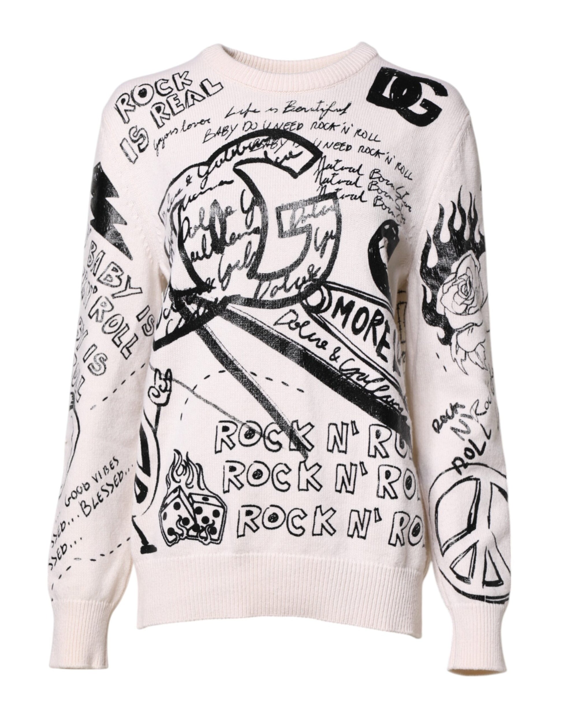 Pull Dolce & Gabbana pour femme, blanc, imprimé logo noir