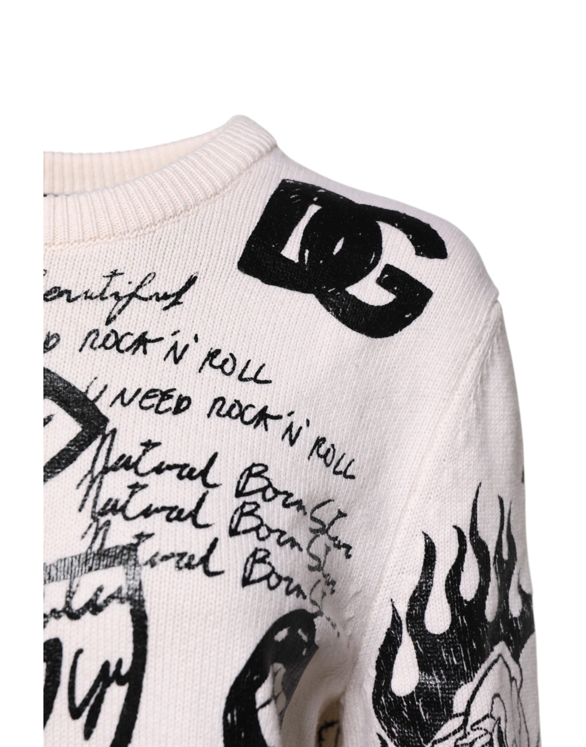 Pull Dolce & Gabbana pour femme, blanc, imprimé logo noir