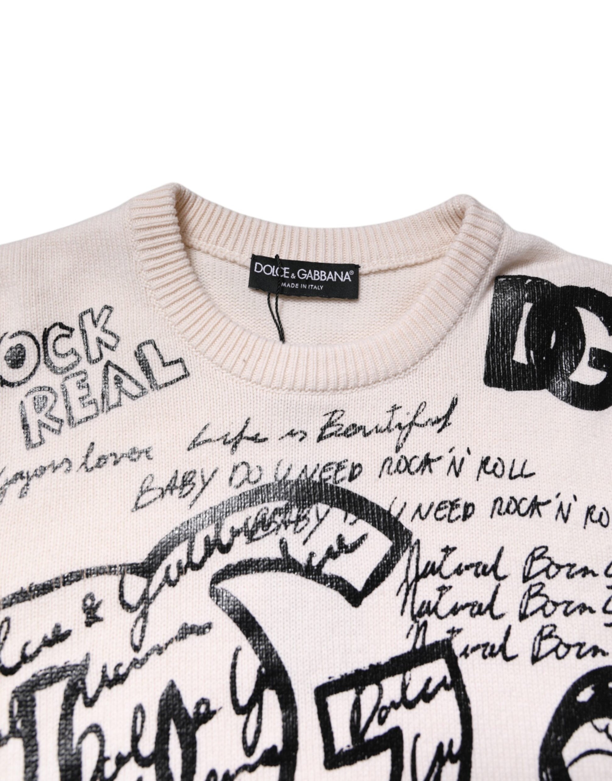 Pull Dolce & Gabbana pour femme, blanc, imprimé logo noir