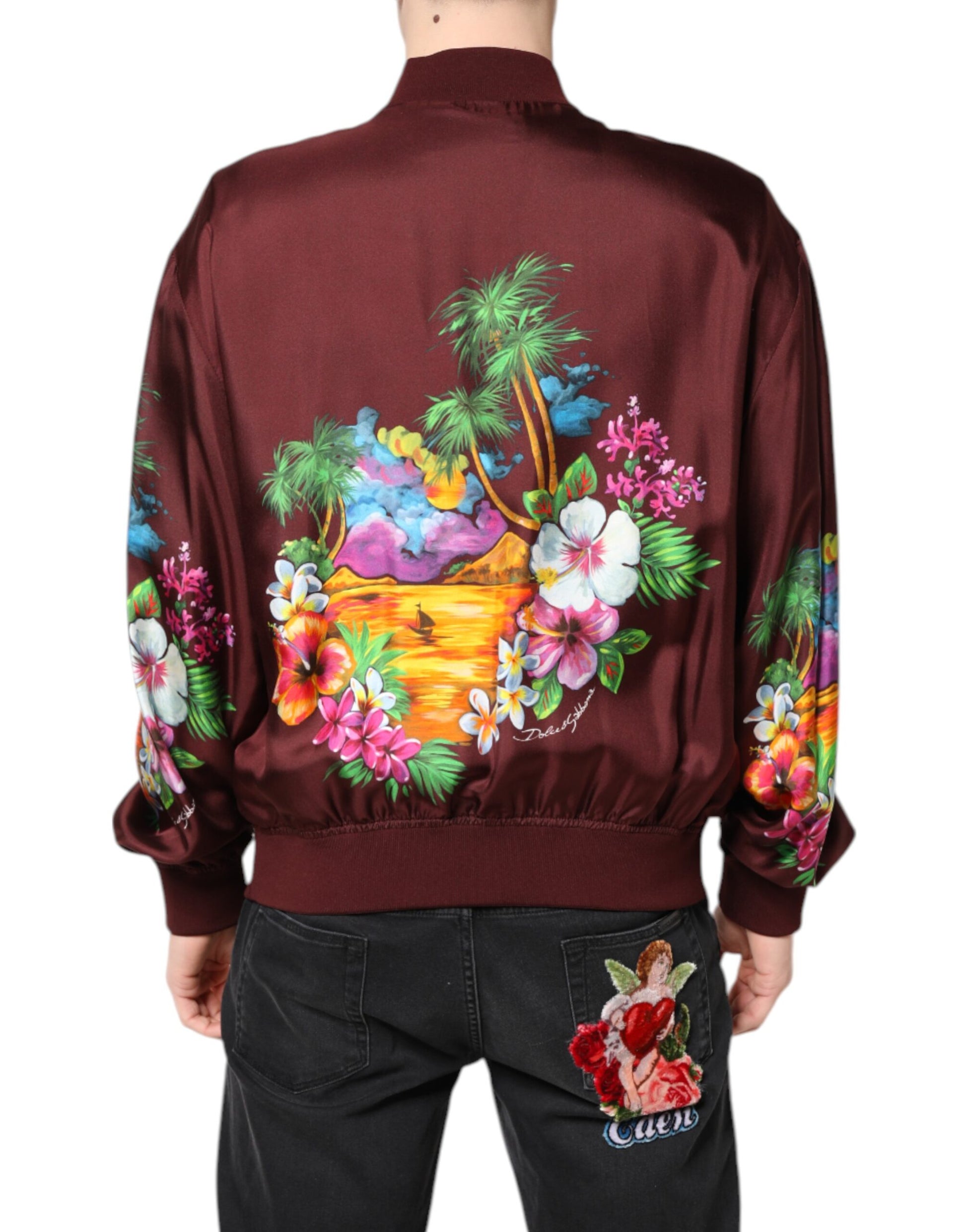 Blouson bomber Dolce & Gabbana bordeaux à imprimé floral et fermeture éclair intégrale