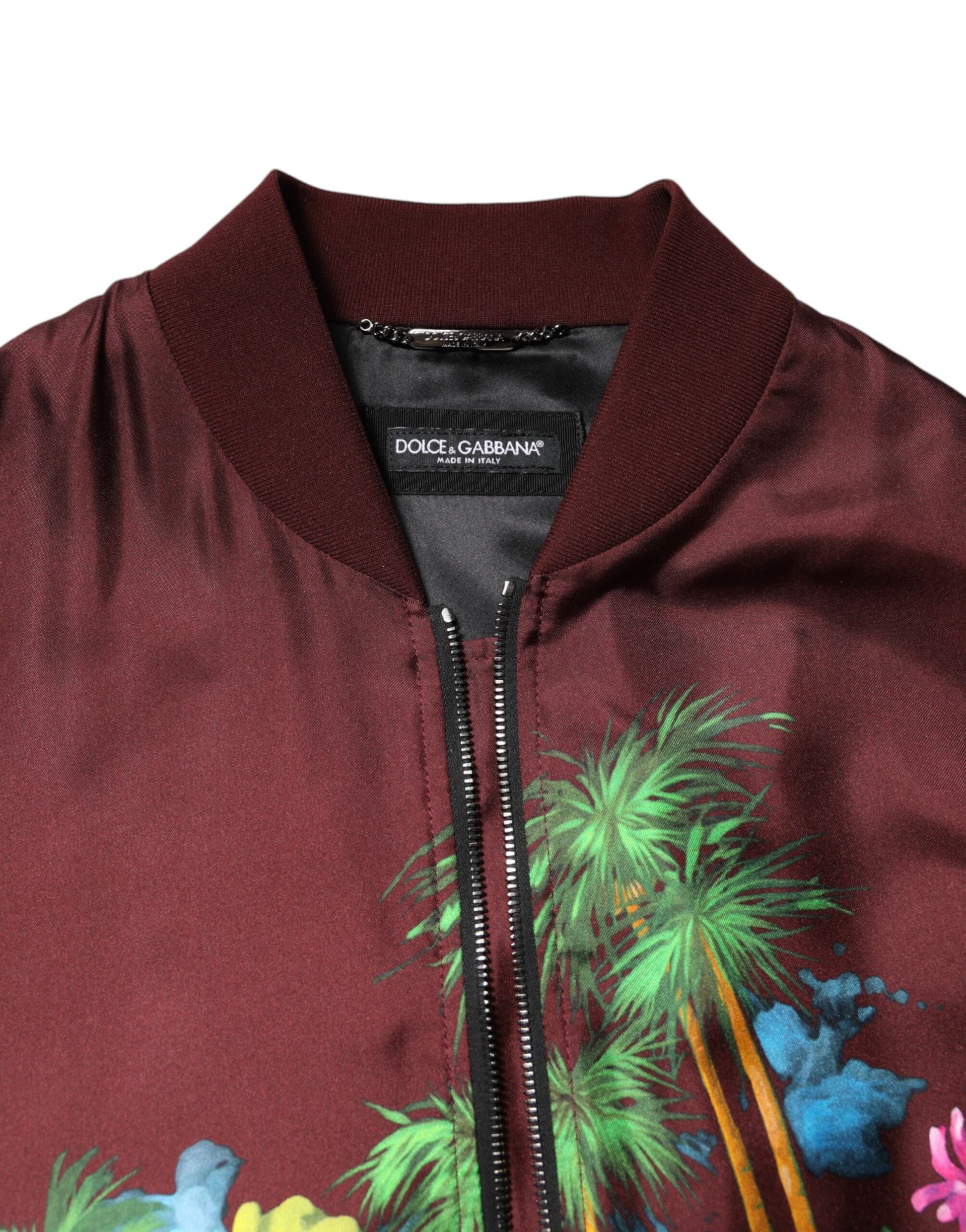 Blouson bomber Dolce & Gabbana bordeaux à imprimé floral et fermeture éclair intégrale