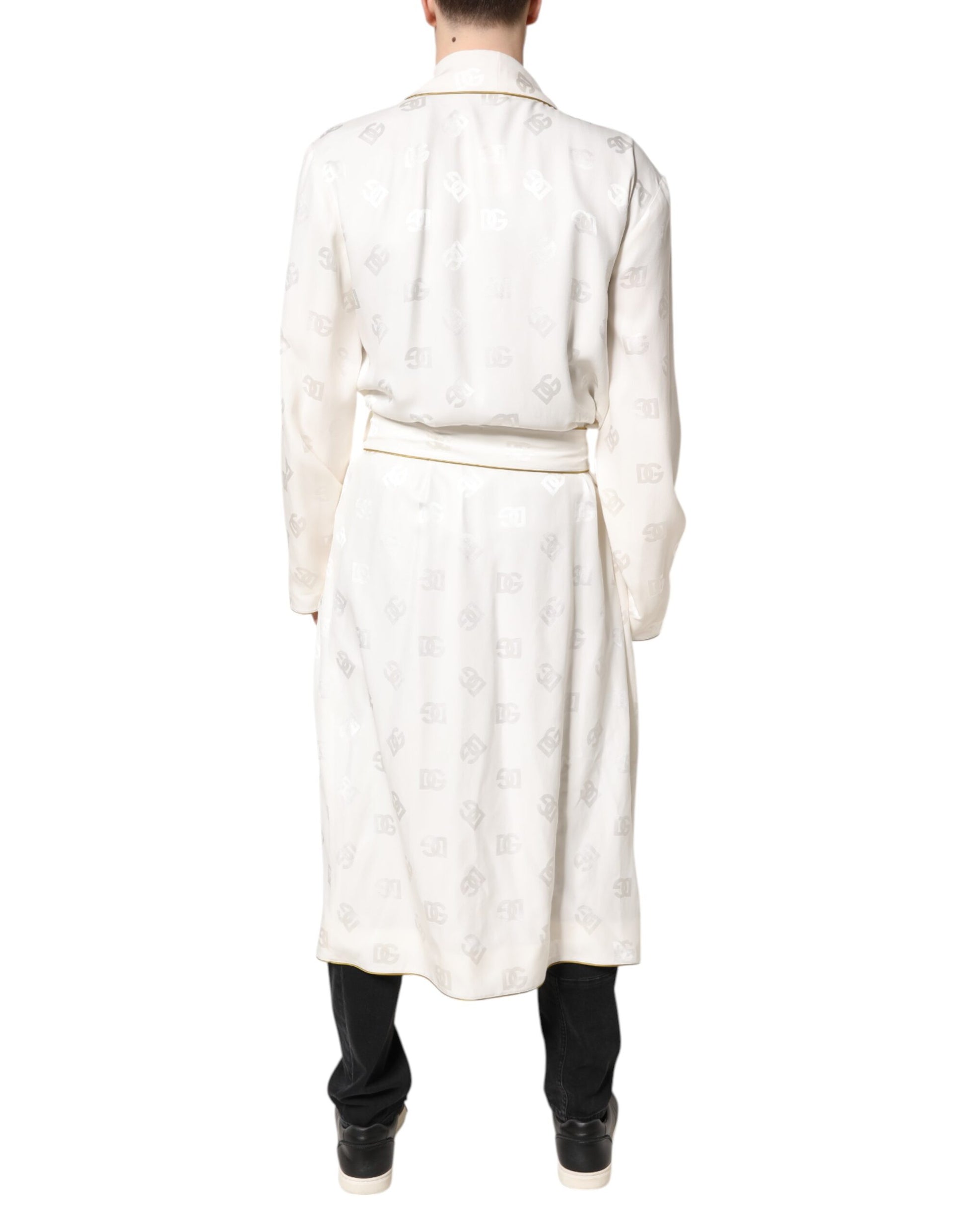 Dolce & Gabbana Manteau peignoir cache-cœur homme en soie ivoire à logo