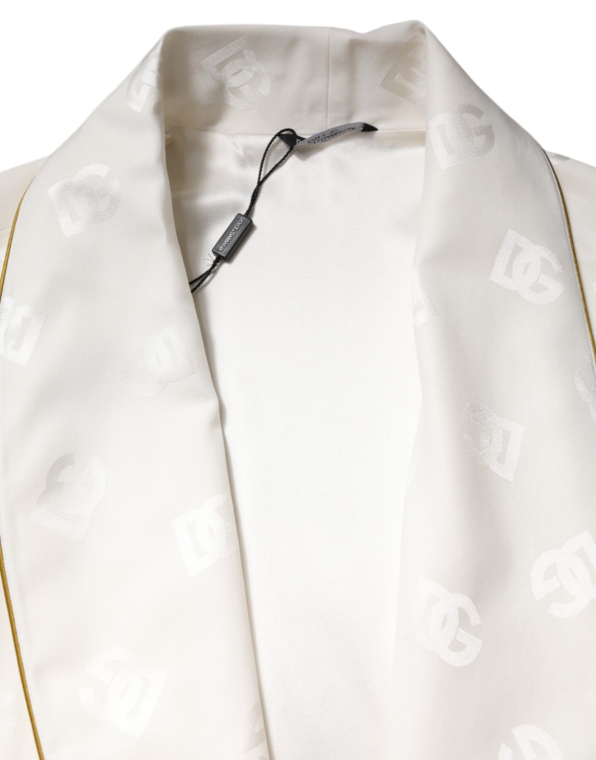 Dolce & Gabbana Manteau peignoir cache-cœur homme en soie ivoire à logo