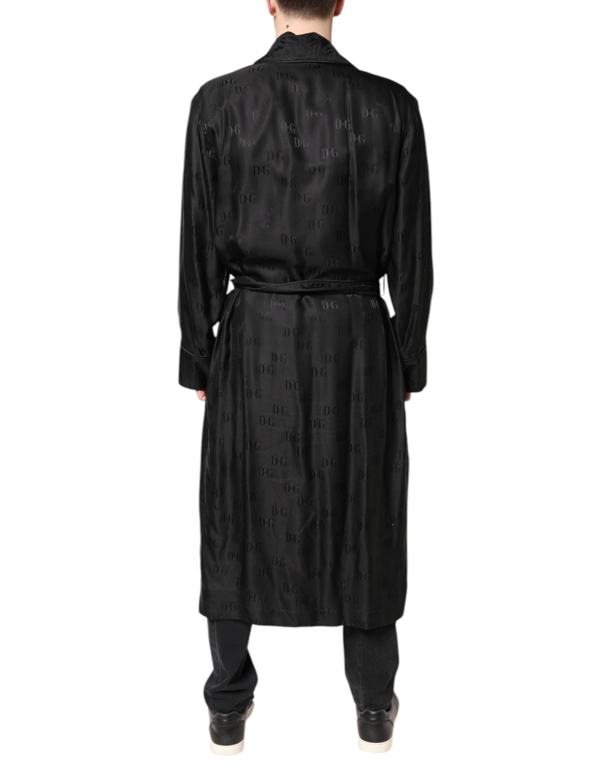 Dolce & Gabbana Peignoir Homme en Soie Noire avec Logo DG