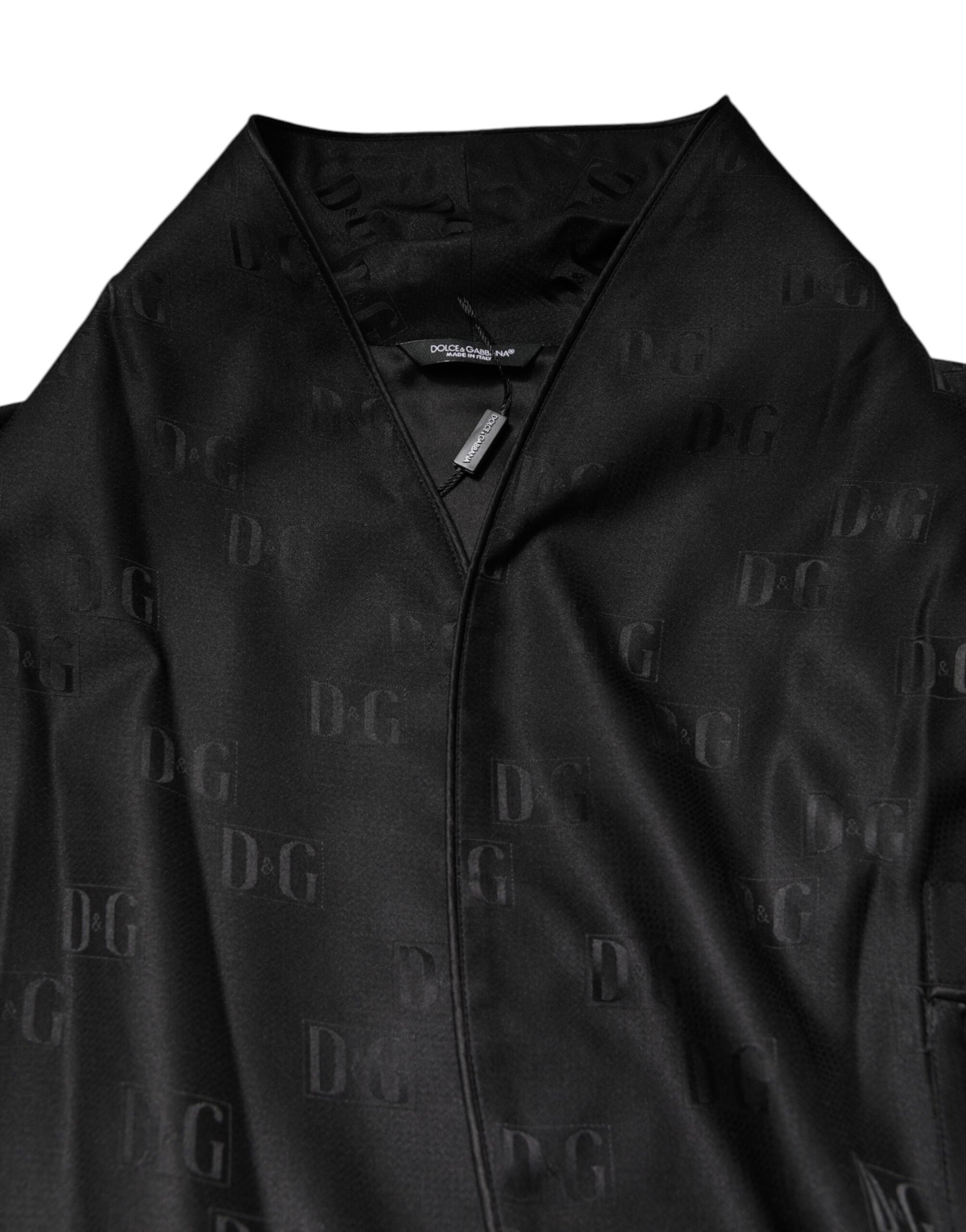 Dolce & Gabbana Peignoir Homme en Soie Noire avec Logo DG