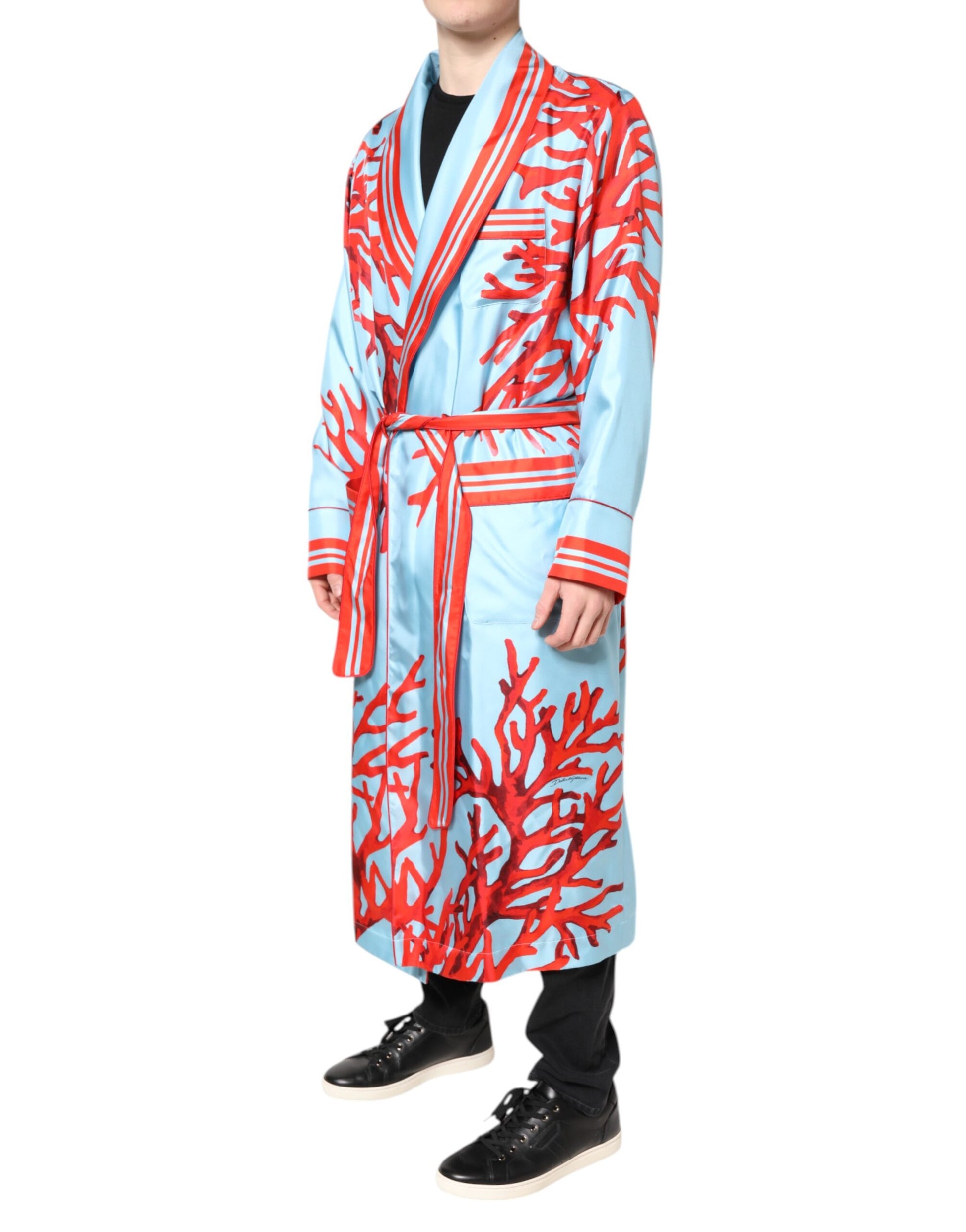 Dolce & Gabbana Manteau Robe Courte à Imprimé Corail Rouge et Bleu