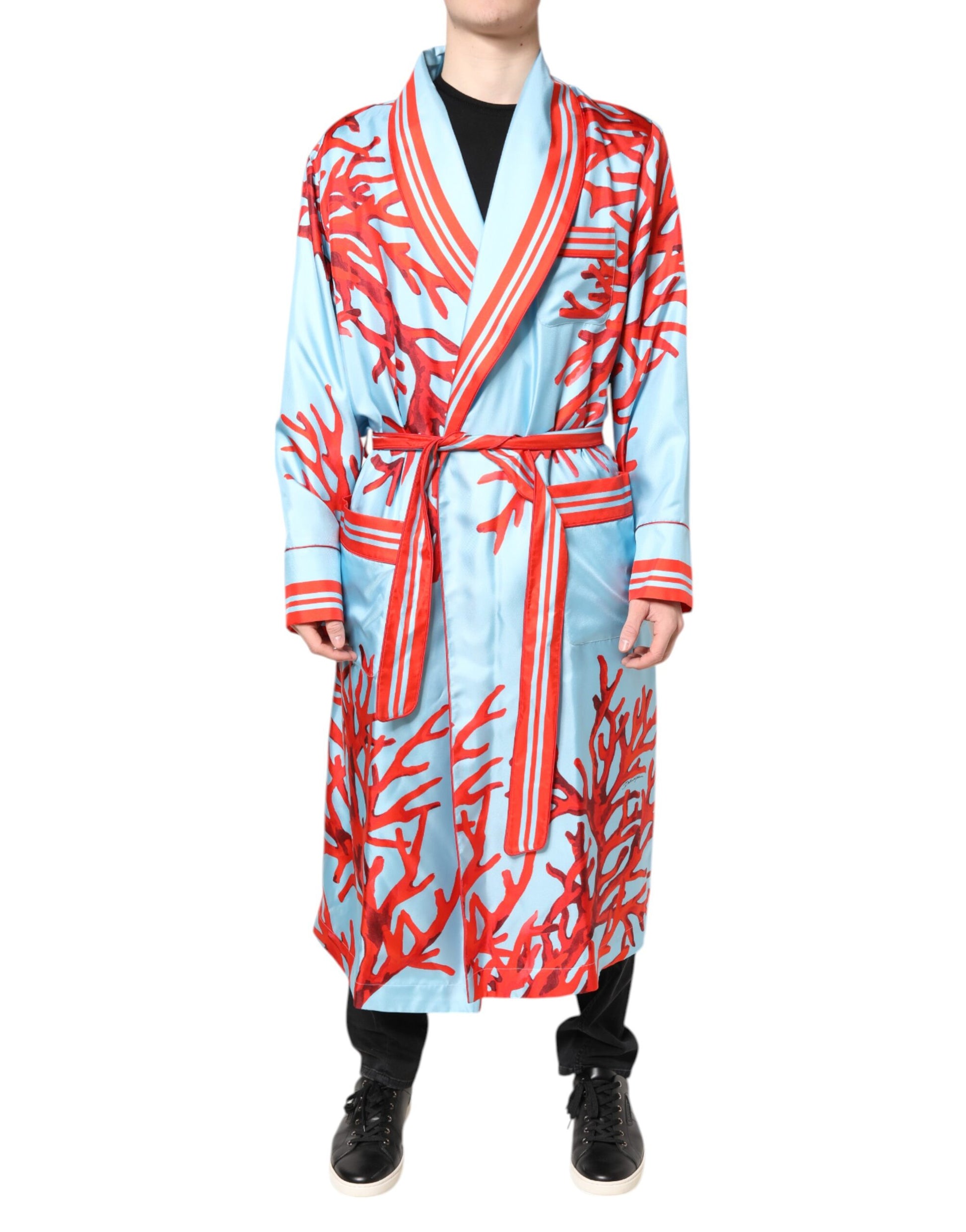 Dolce & Gabbana Manteau Robe Courte à Imprimé Corail Rouge et Bleu