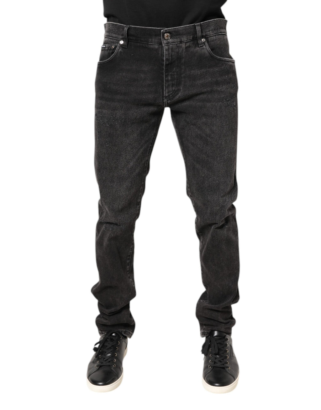 Jean en denim coupe skinny délavé en coton gris Dolce & Gabbana