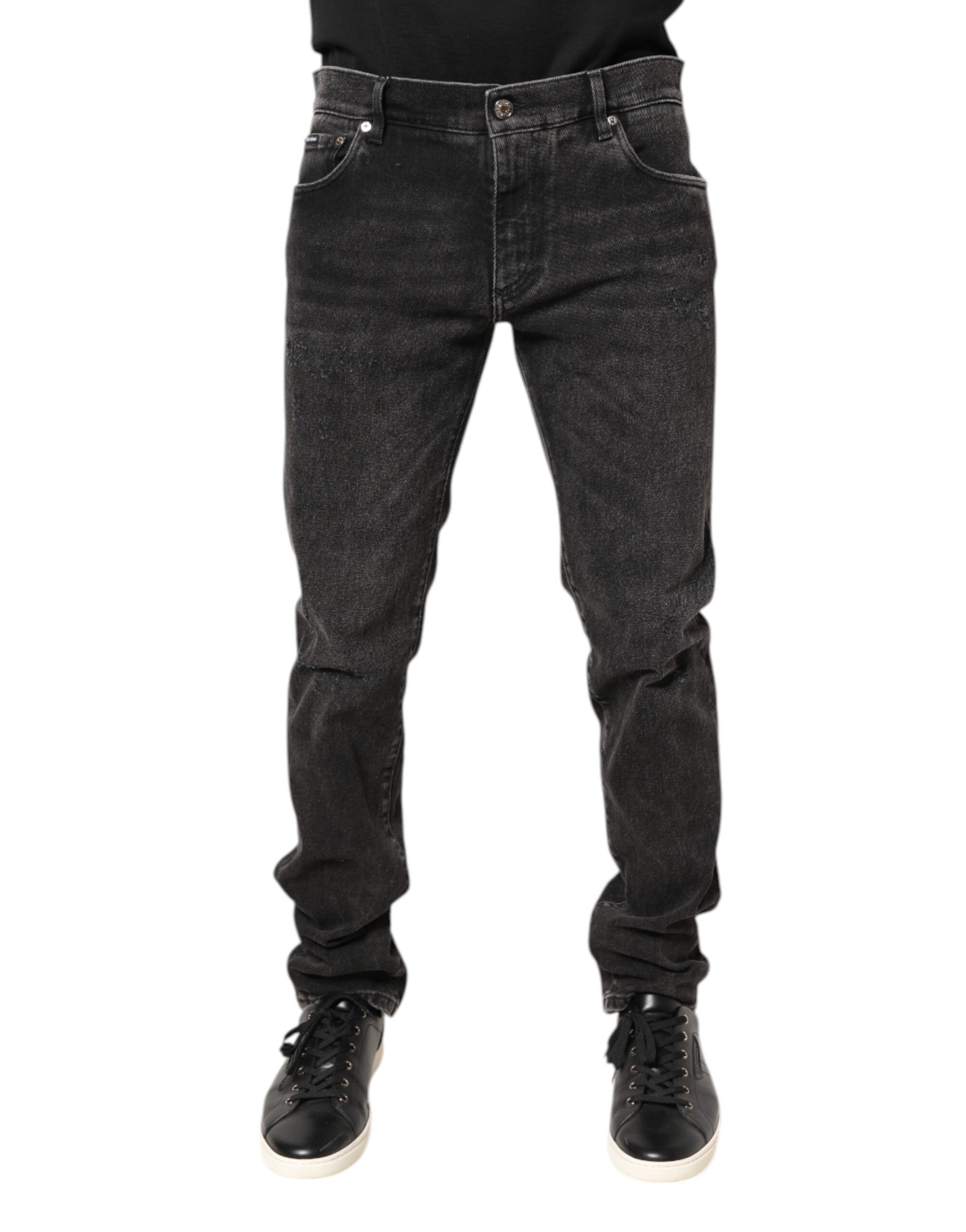 Jean en denim coupe skinny délavé en coton gris Dolce & Gabbana