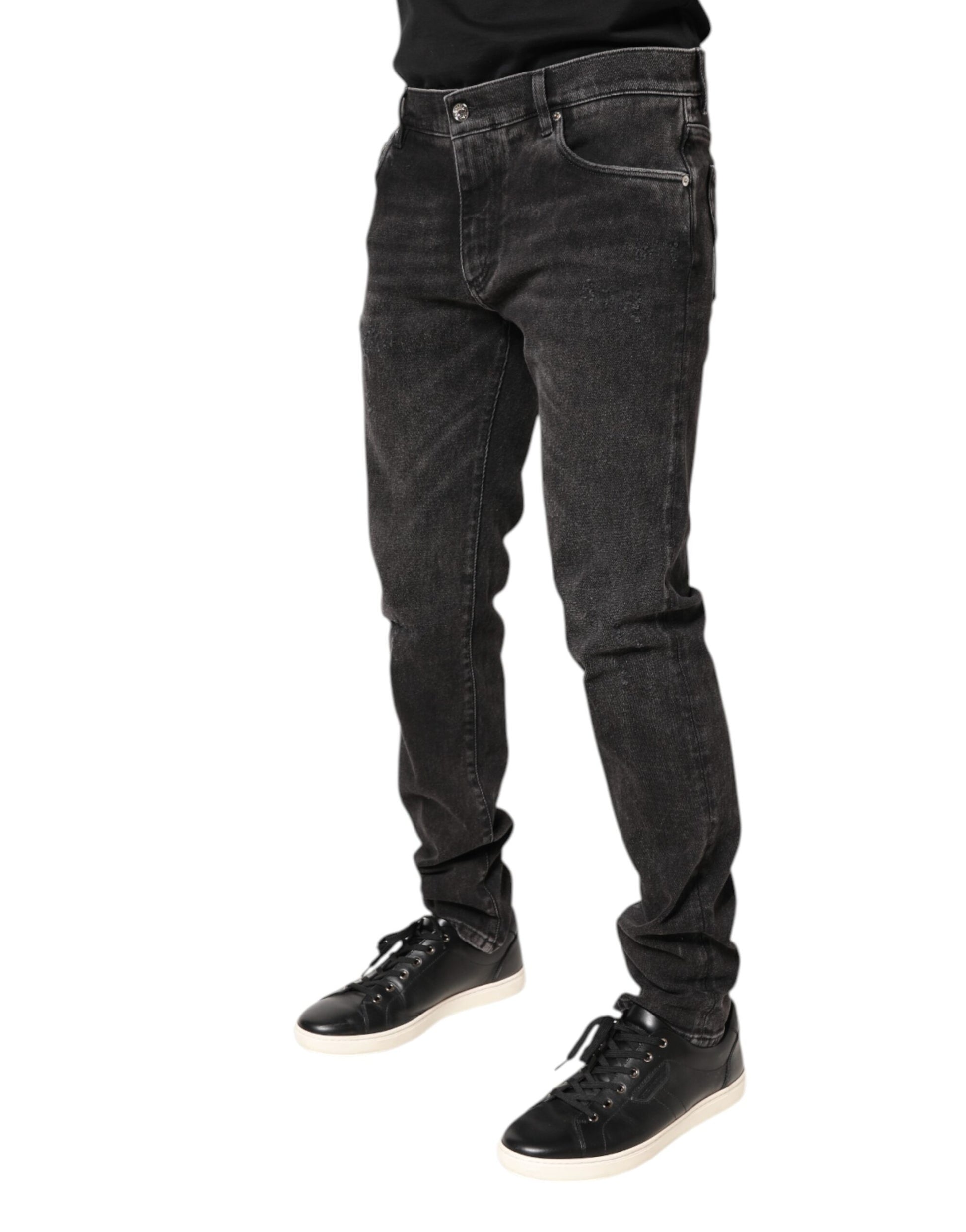 Jean en denim coupe skinny délavé en coton gris Dolce & Gabbana