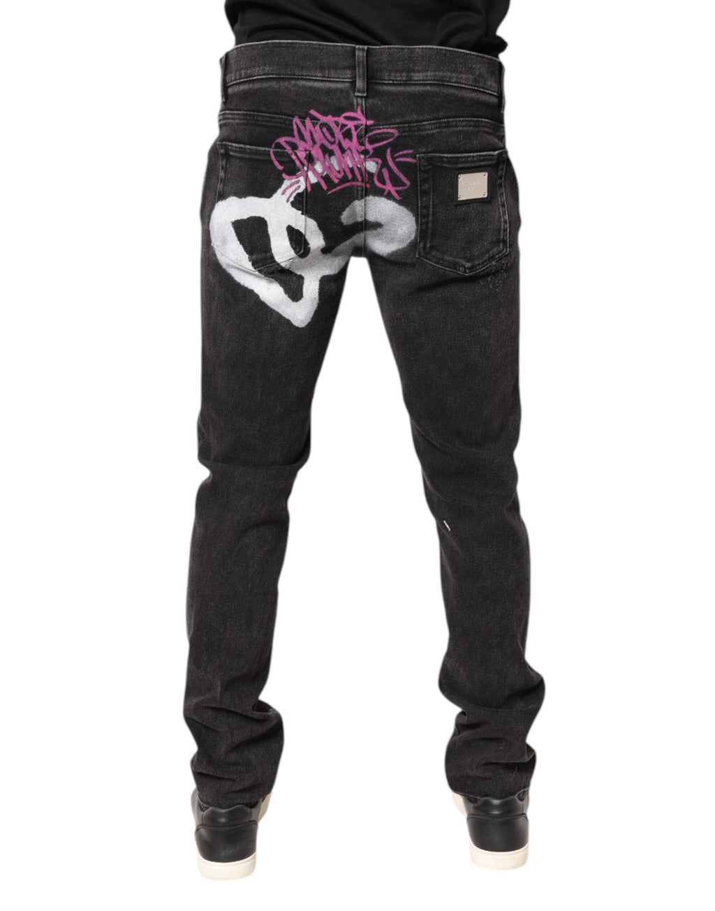 Jean en denim coupe skinny délavé en coton gris Dolce & Gabbana