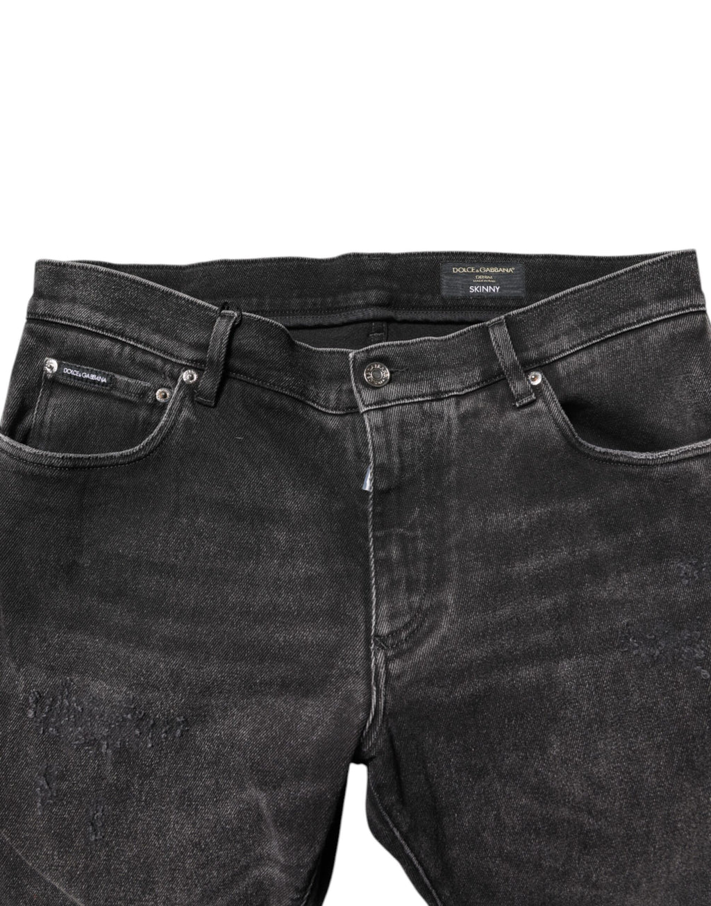 Jean en denim coupe skinny délavé en coton gris Dolce & Gabbana