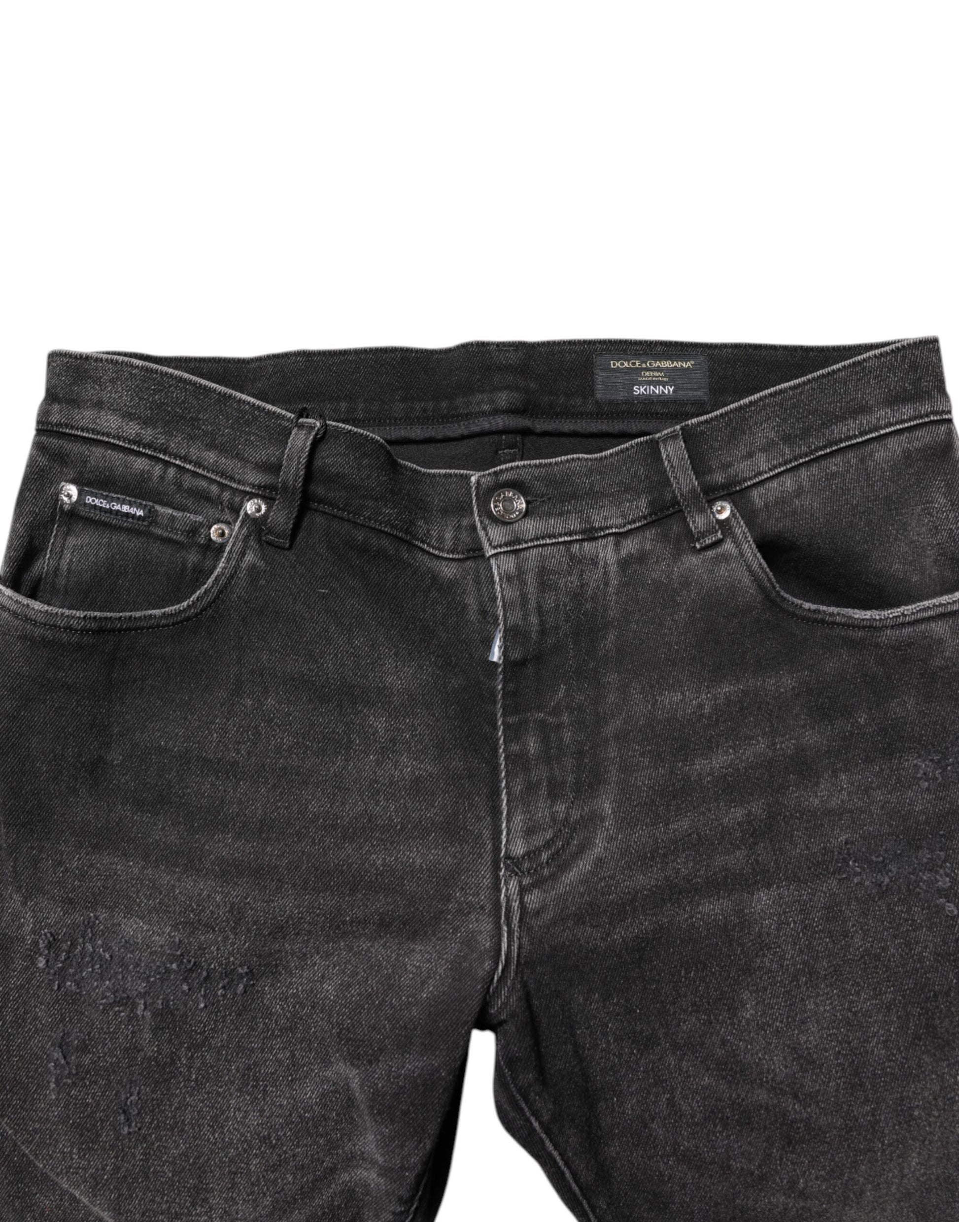 Jean en denim coupe skinny délavé en coton gris Dolce & Gabbana