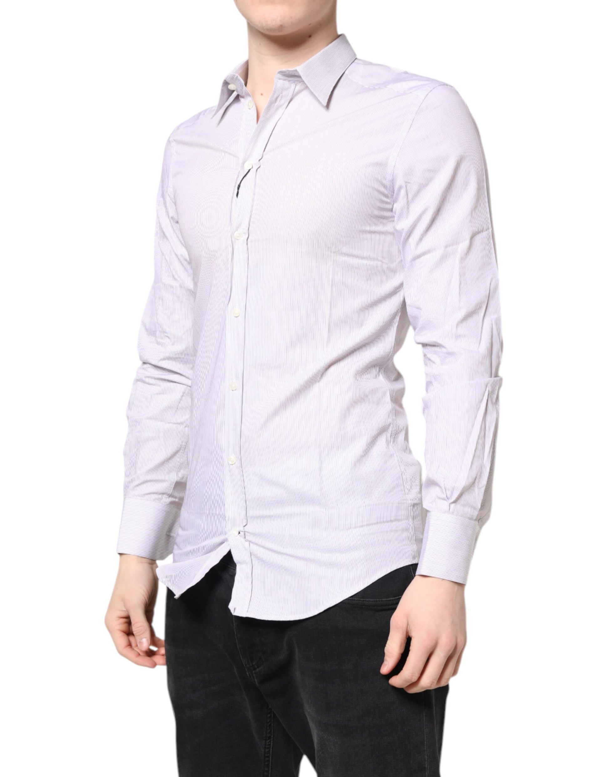 Dolce & Gabbana White Striped Cotton GOLD Long Sleeves Shirt