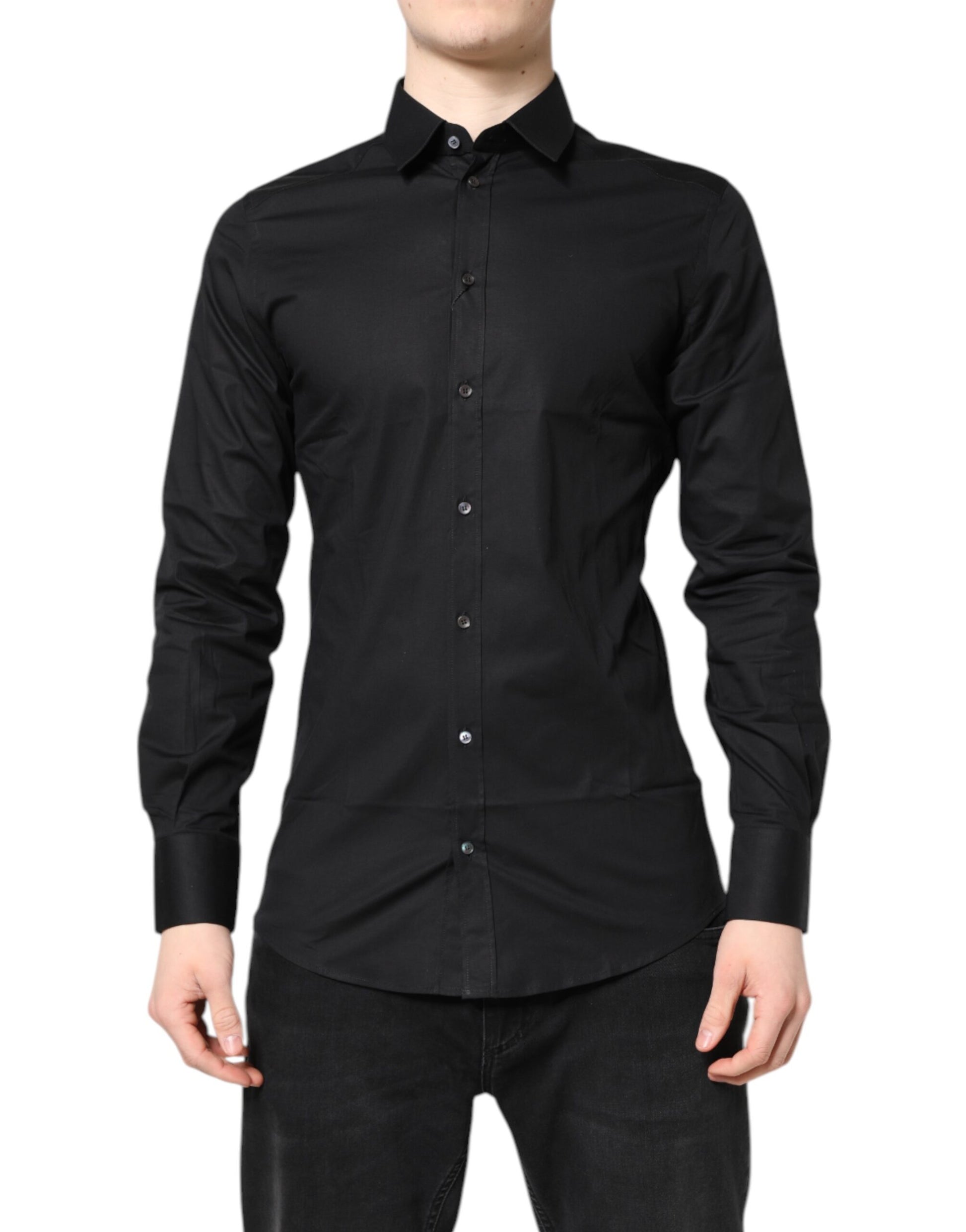 Chemise Dolce & Gabbana noire en coton doré à manches longues