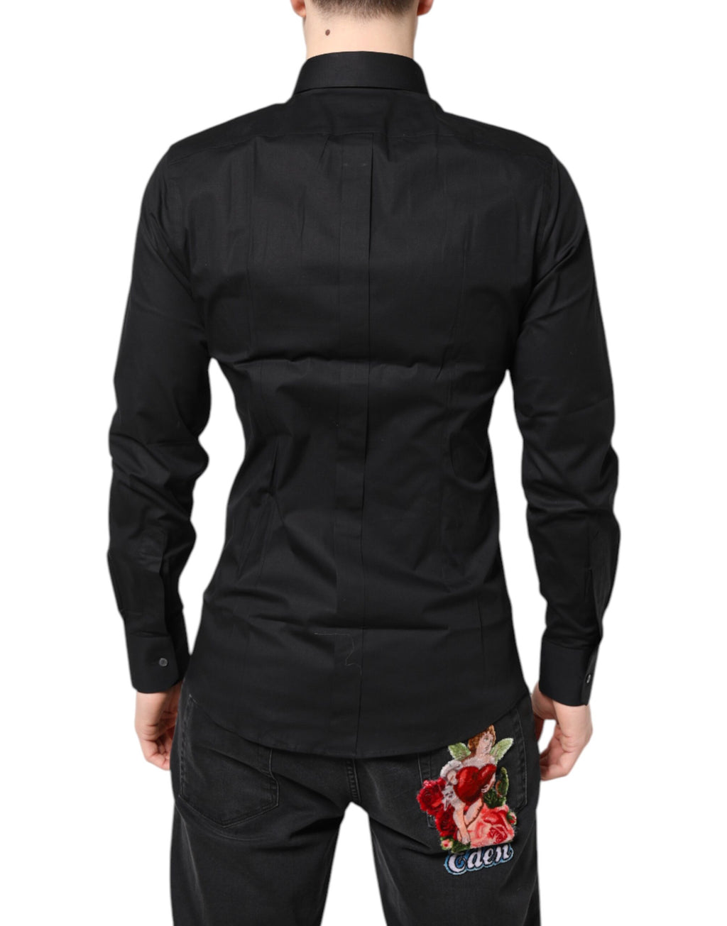 Chemise Dolce & Gabbana noire en coton doré à manches longues