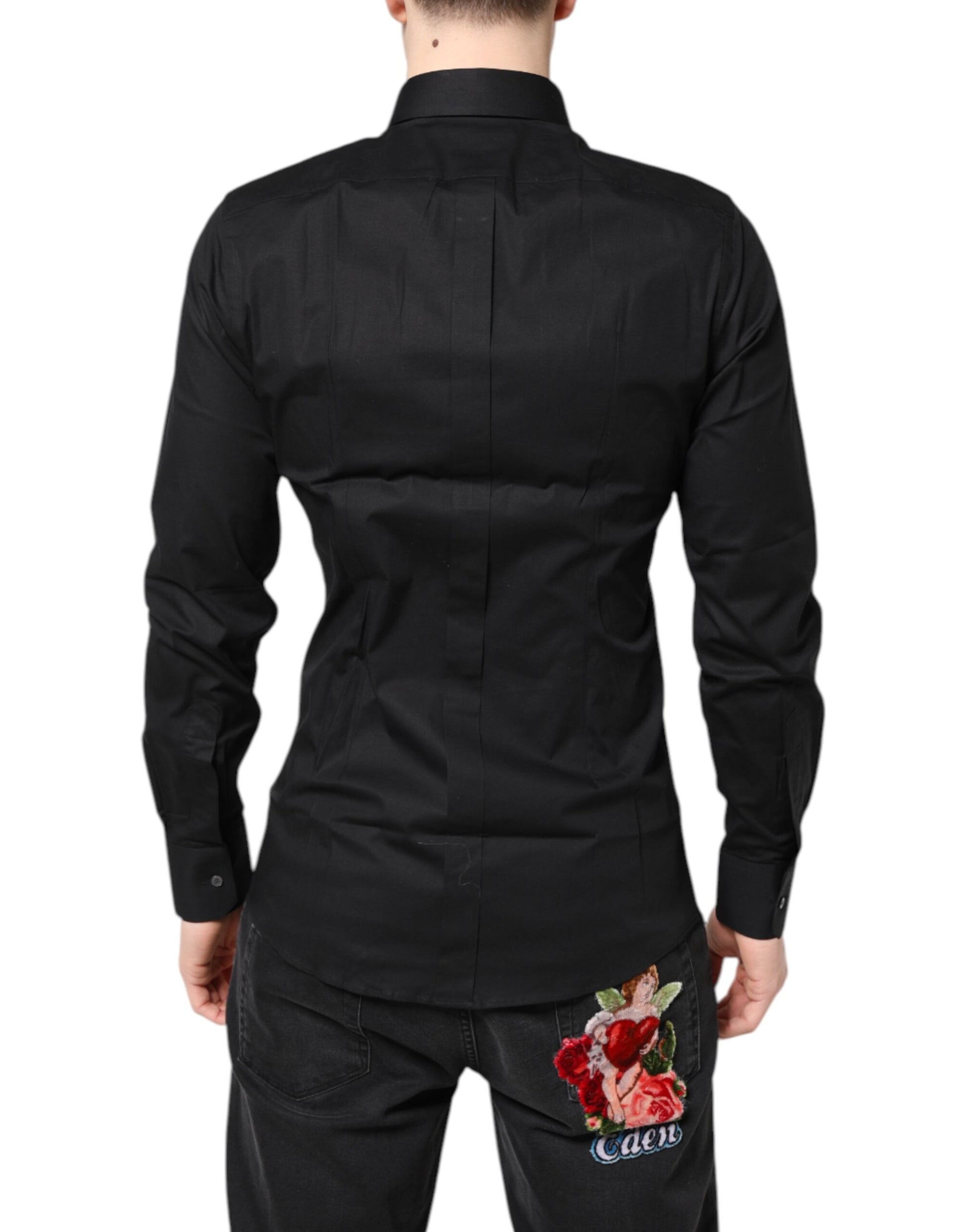 Chemise Dolce & Gabbana noire en coton doré à manches longues