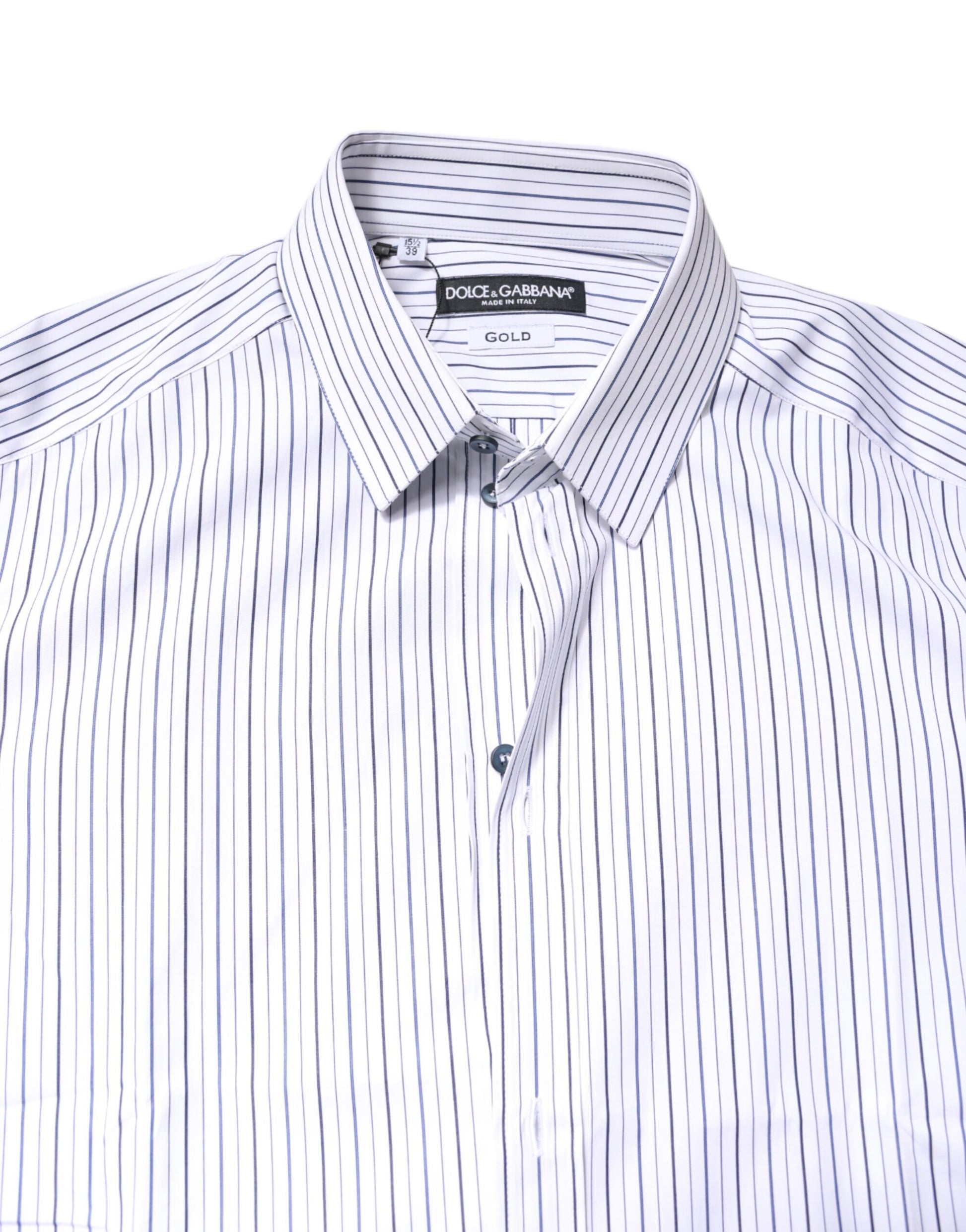 Dolce & Gabbana White Stripes GOLD Cotton Formal Shirt