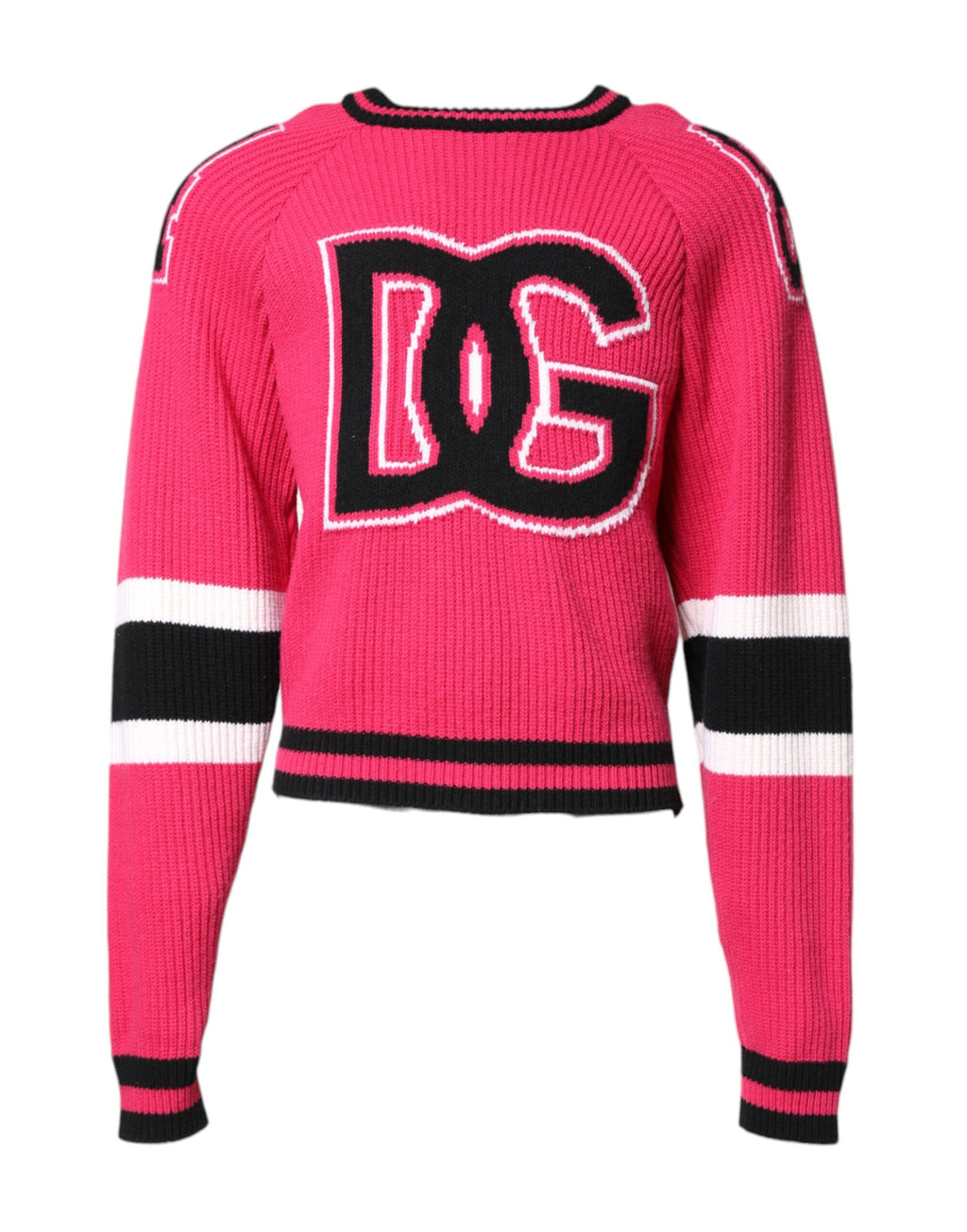 Pull en tricot en coton rose à logo Dolce & Gabbana