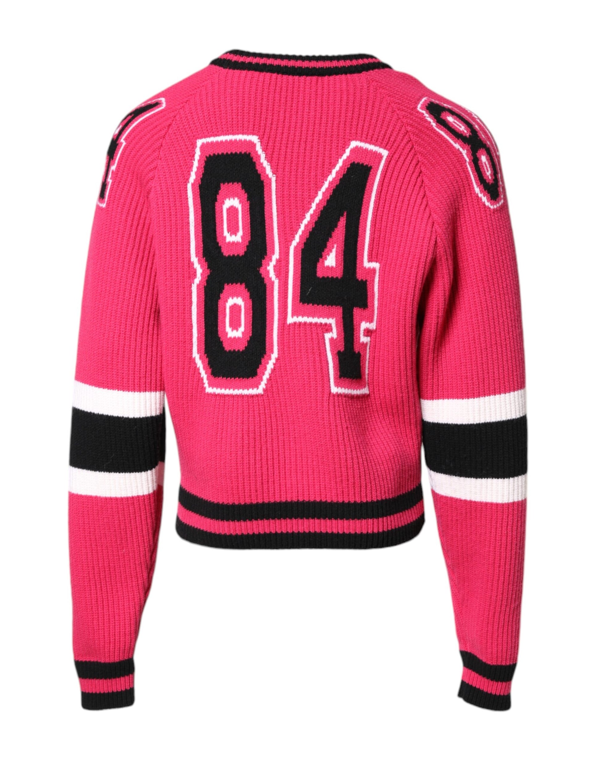 Pull en tricot en coton rose à logo Dolce & Gabbana