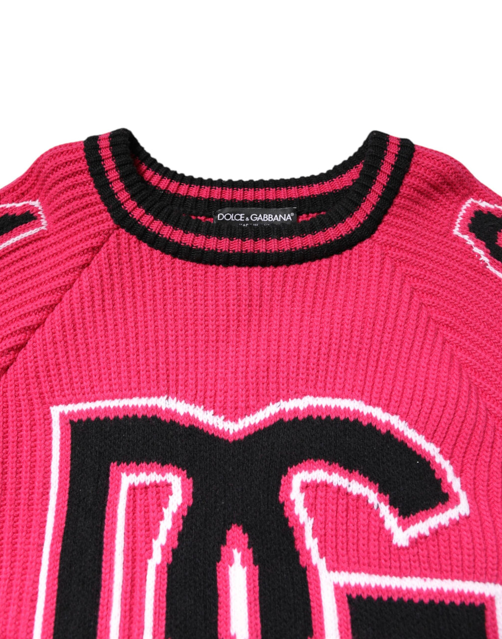 Pull en tricot en coton rose à logo Dolce & Gabbana