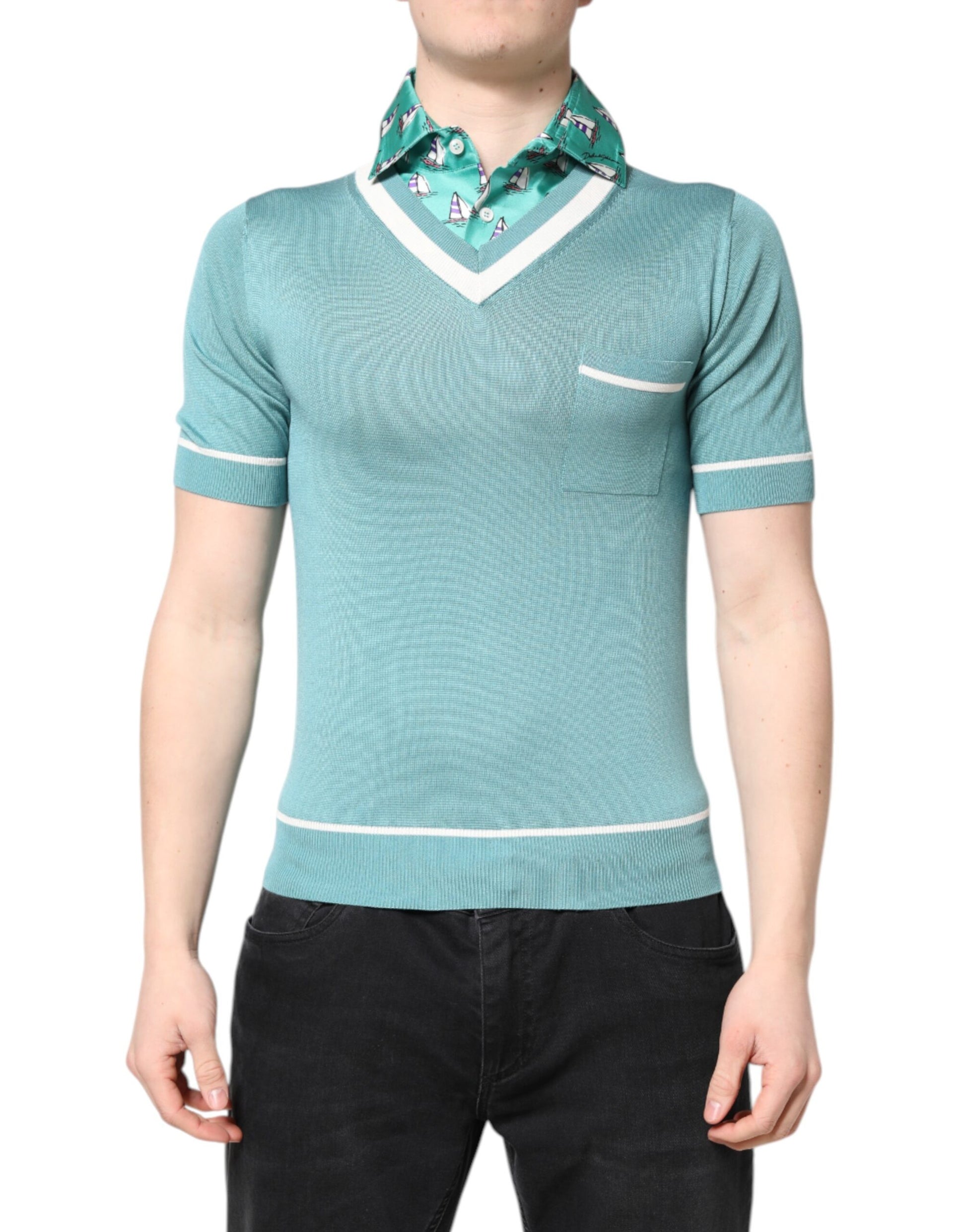 T-shirt Dolce & Gabbana vert imprimé à col et manches courtes