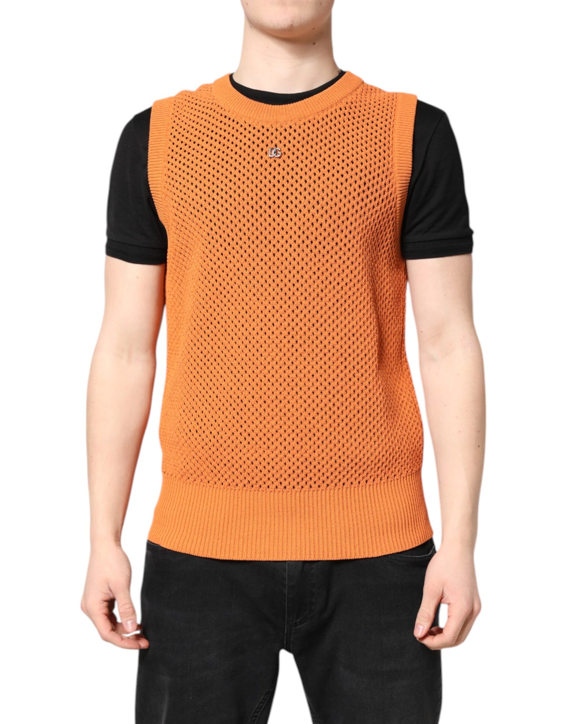 T-shirt sans manches à col rond en cachemire orange Dolce & Gabbana