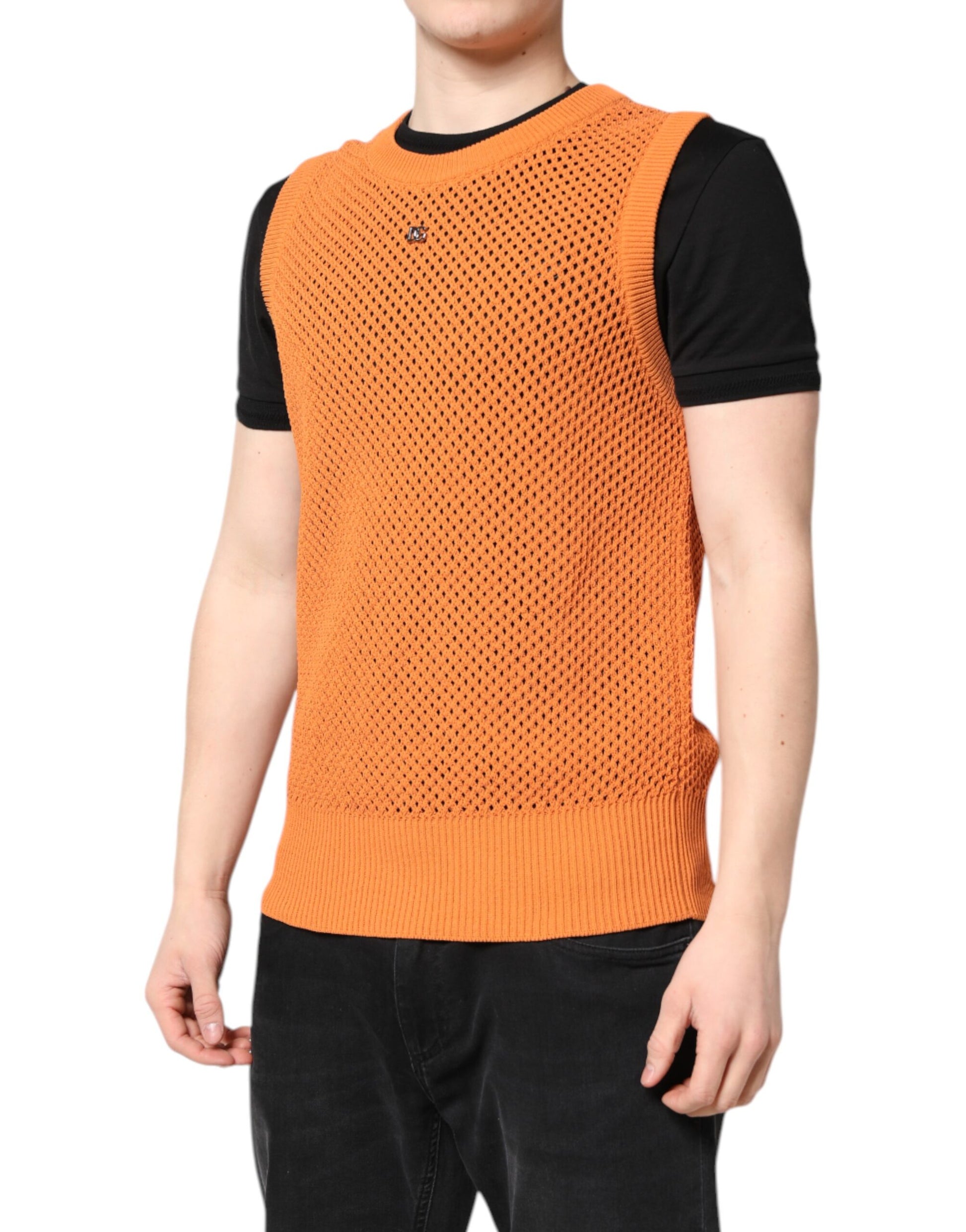 T-shirt sans manches à col rond en cachemire orange Dolce & Gabbana
